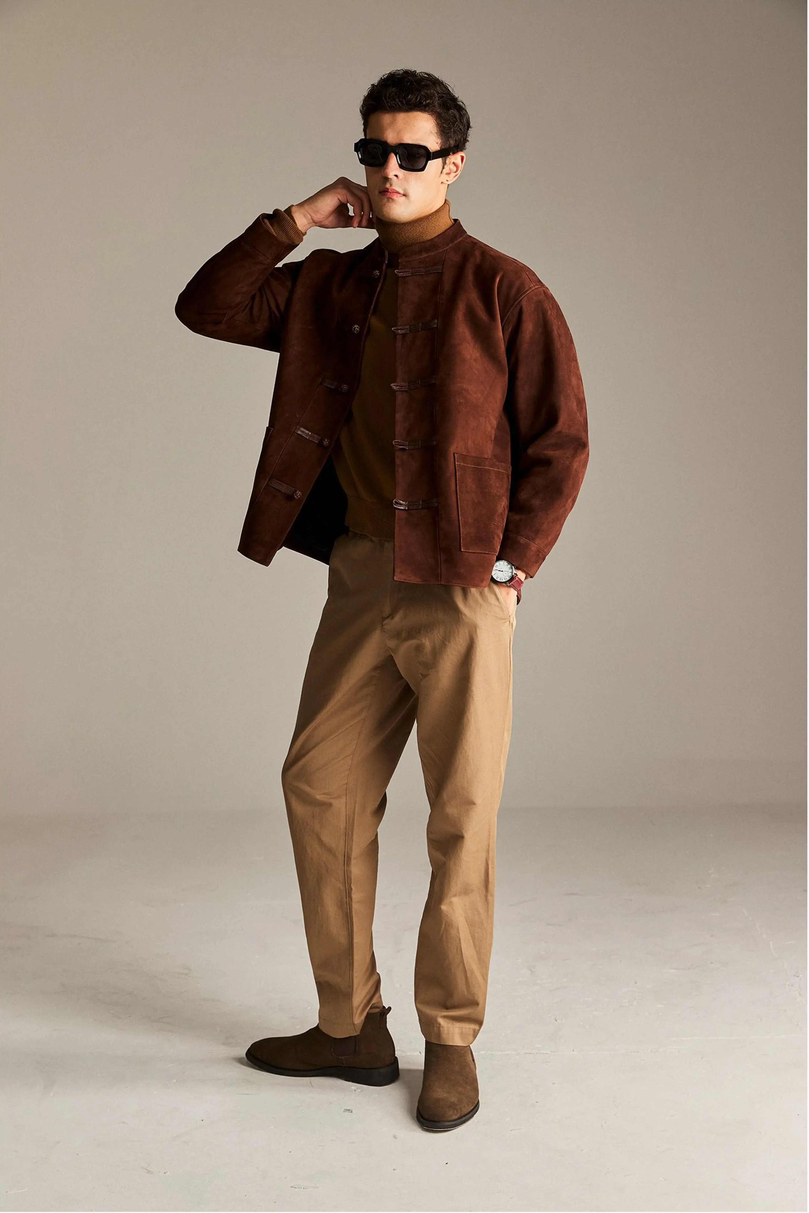 Sheepskin Suede Mandarin Jacket - Image 4