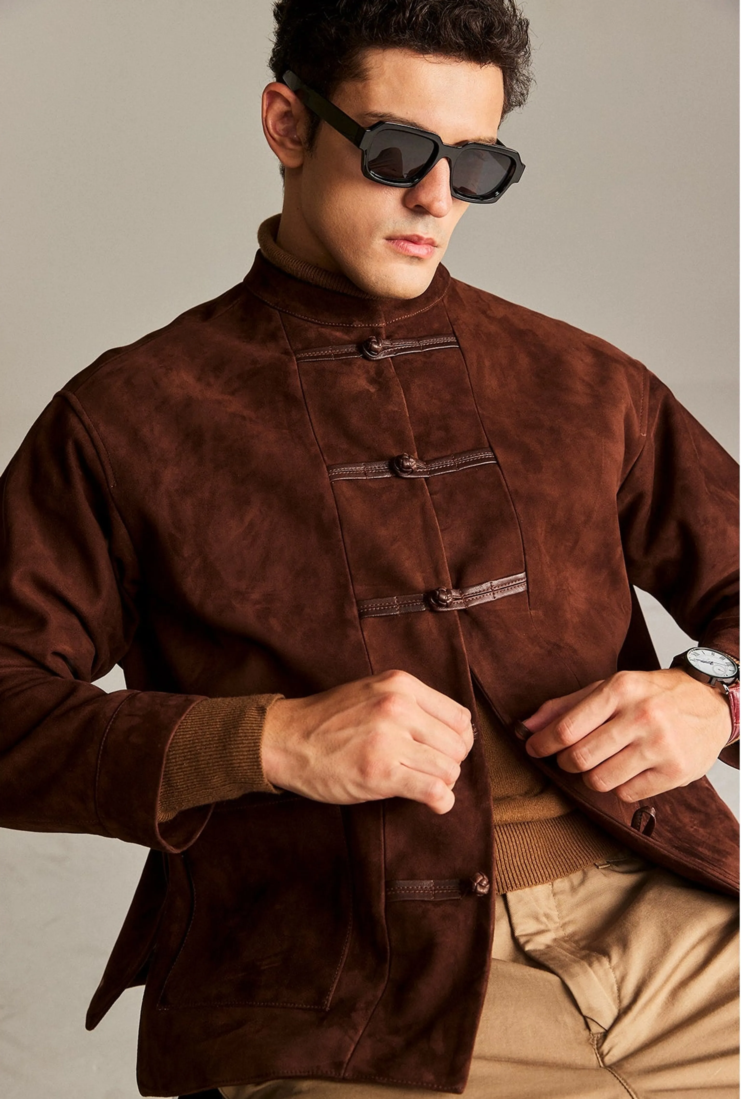 Sheepskin Suede Mandarin Jacket - Image 6