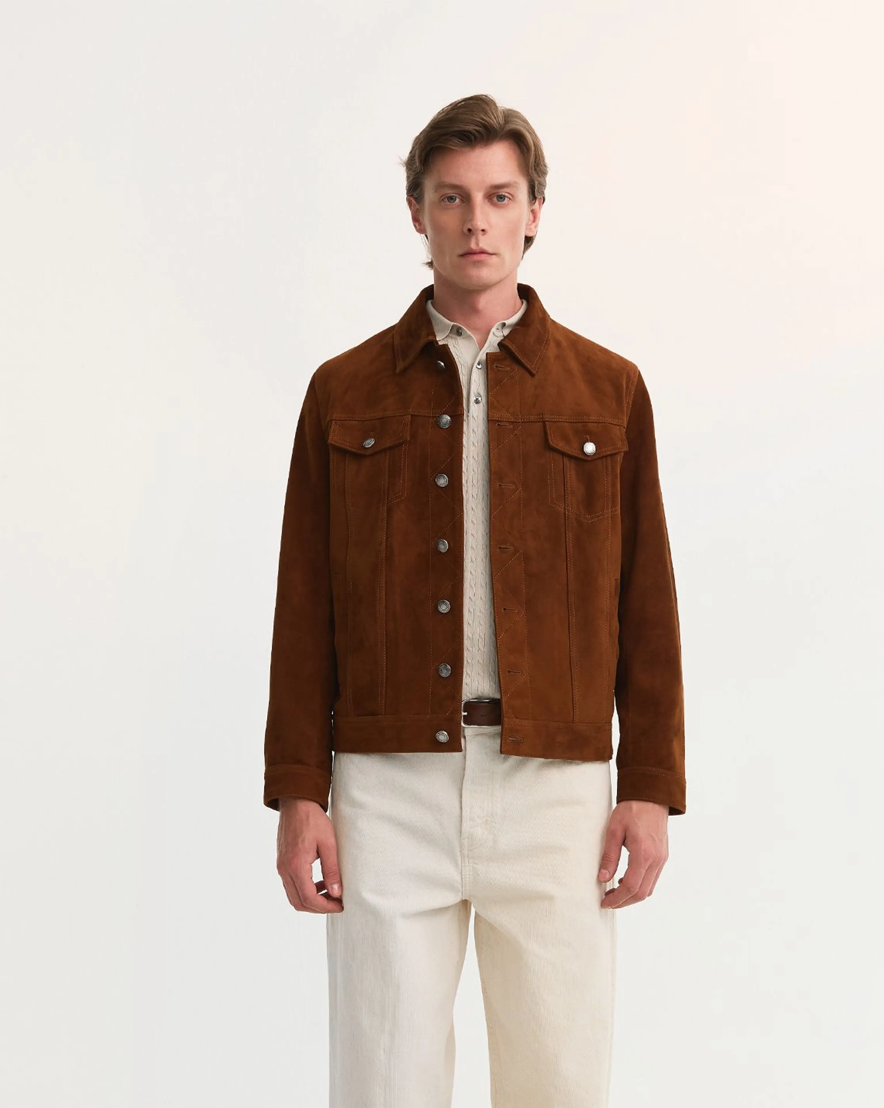 Sheepskin Suede Trucker Jacket
