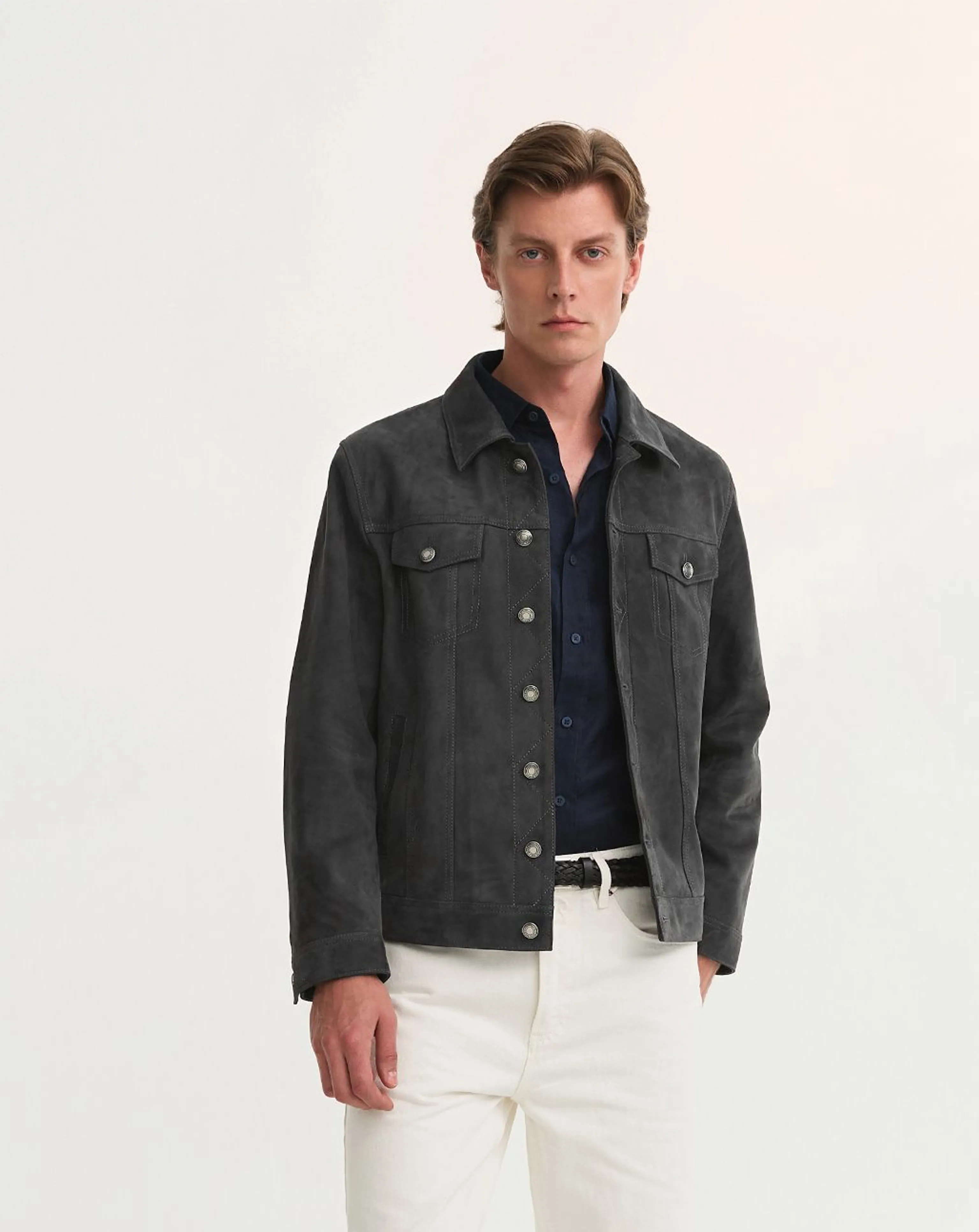 Sheepskin Suede Trucker Jacket - Image 2