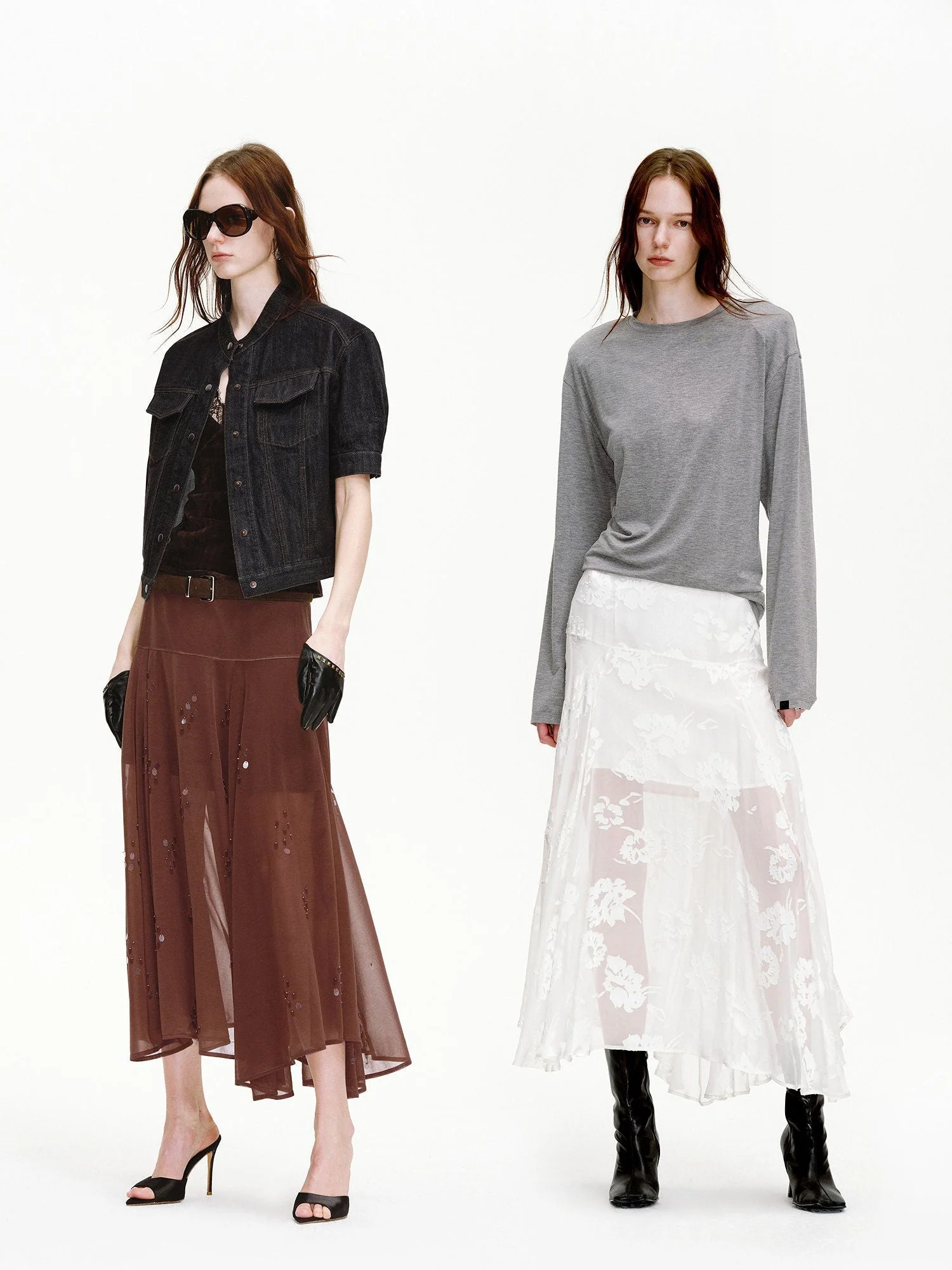 Sheer Embellished Mulberry Silk Midi Skirt