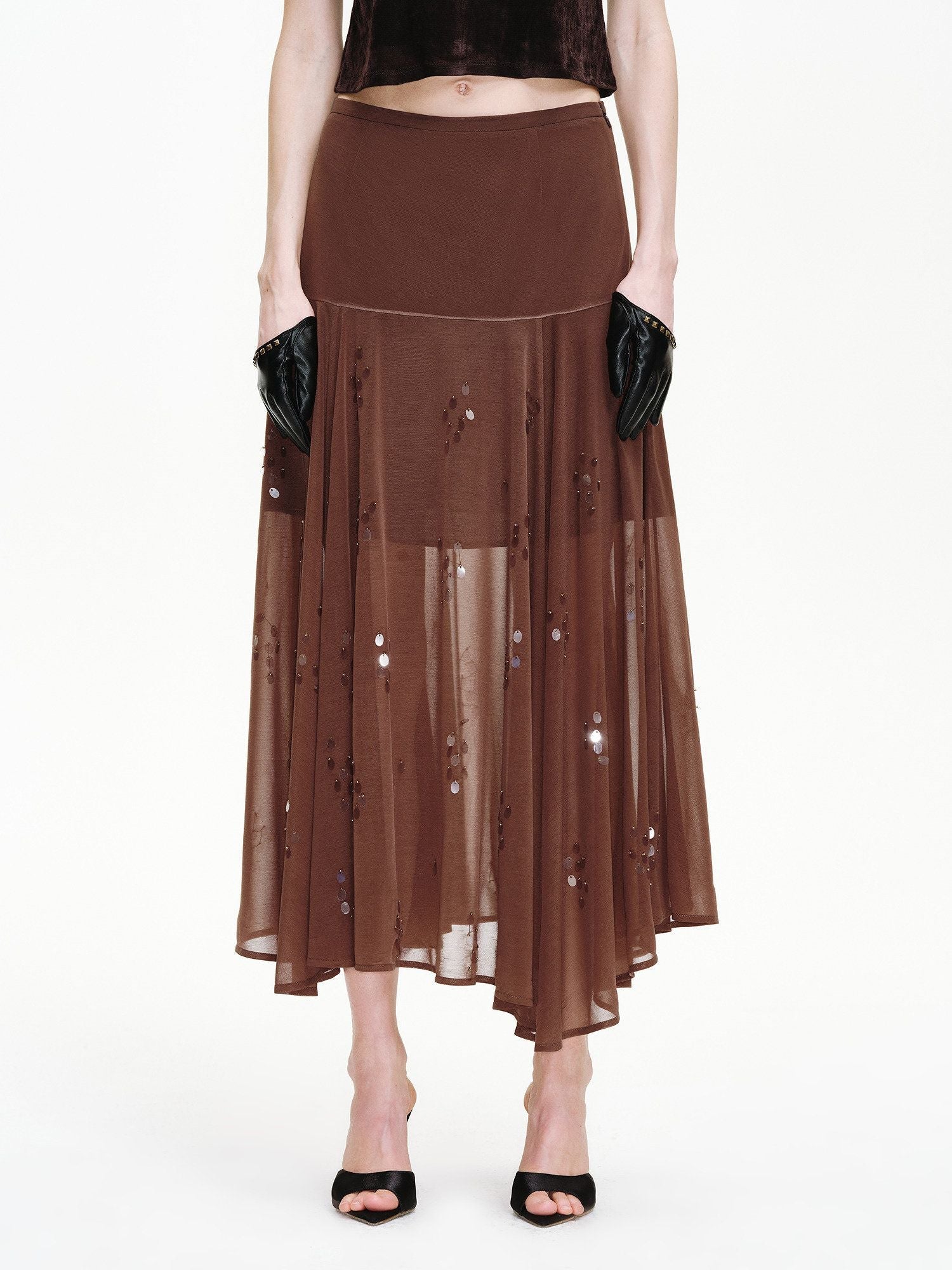 Sheer Embellished Mulberry Silk Midi Skirt - Image 2