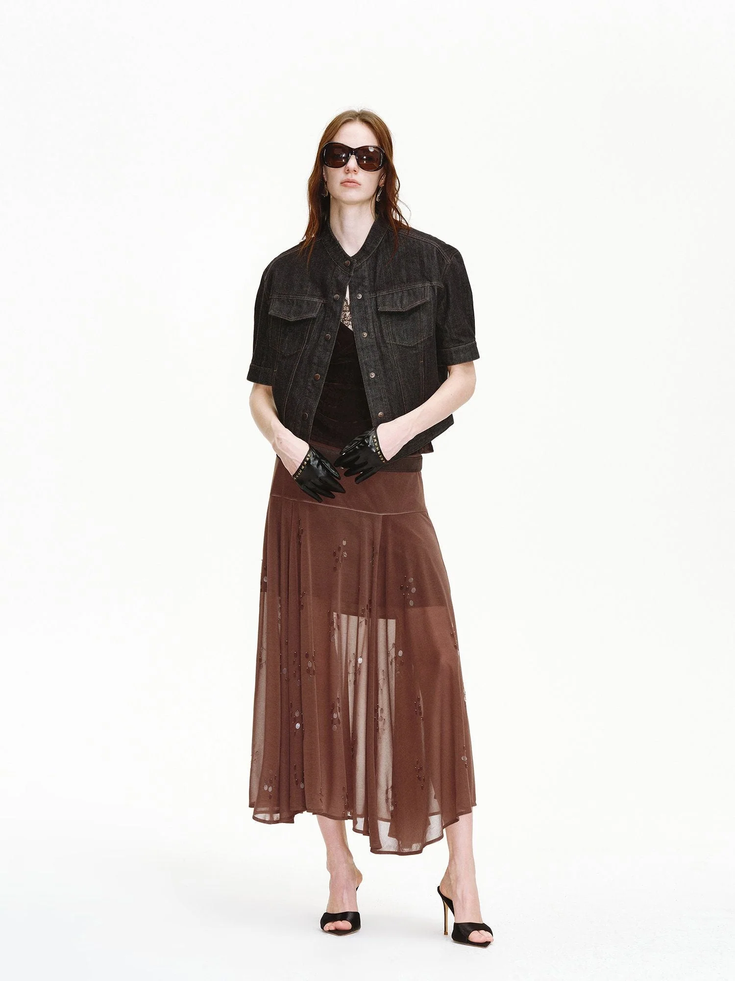 Sheer Embellished Mulberry Silk Midi Skirt - Image 3