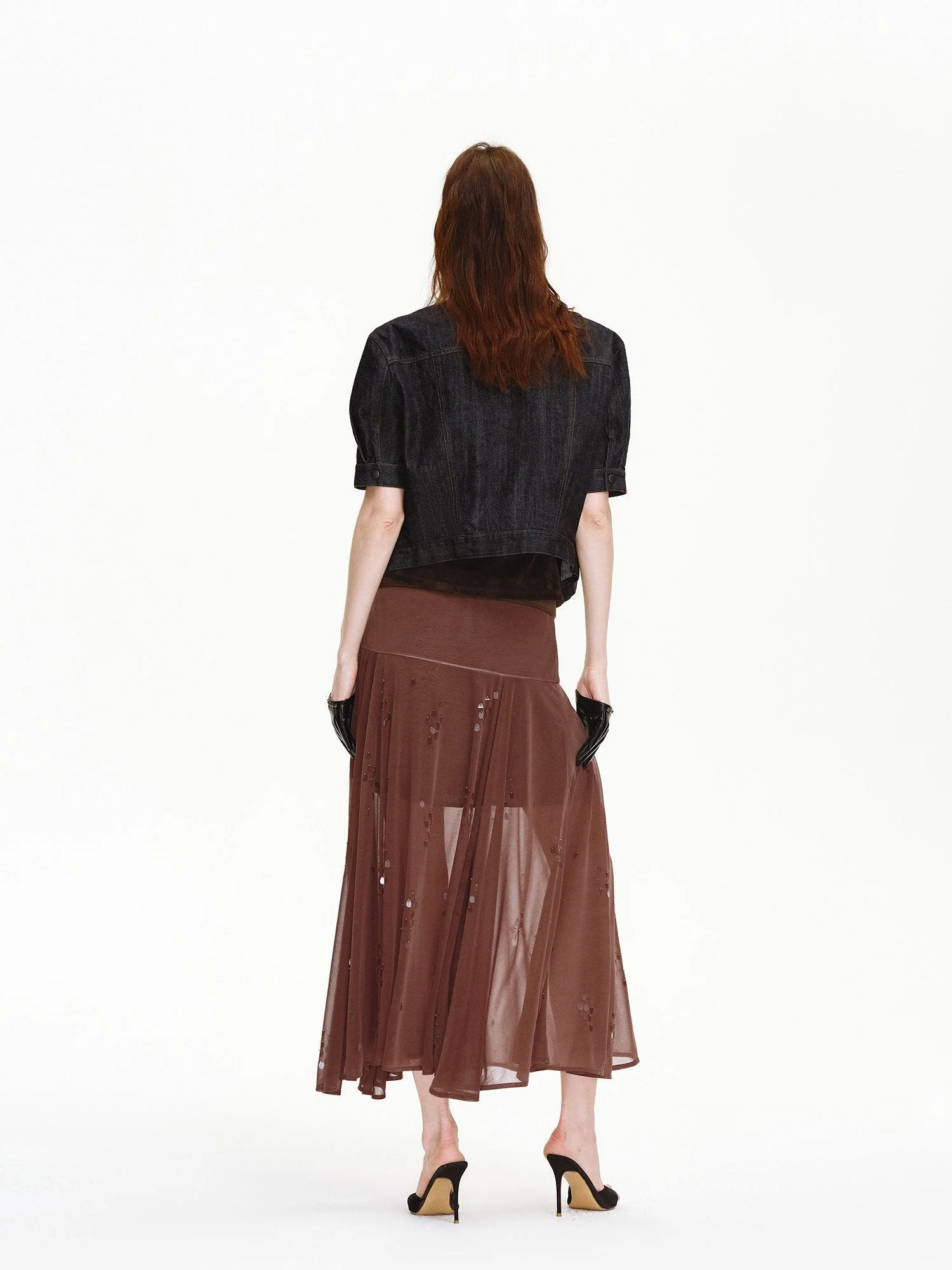 Sheer Embellished Mulberry Silk Midi Skirt - Image 4