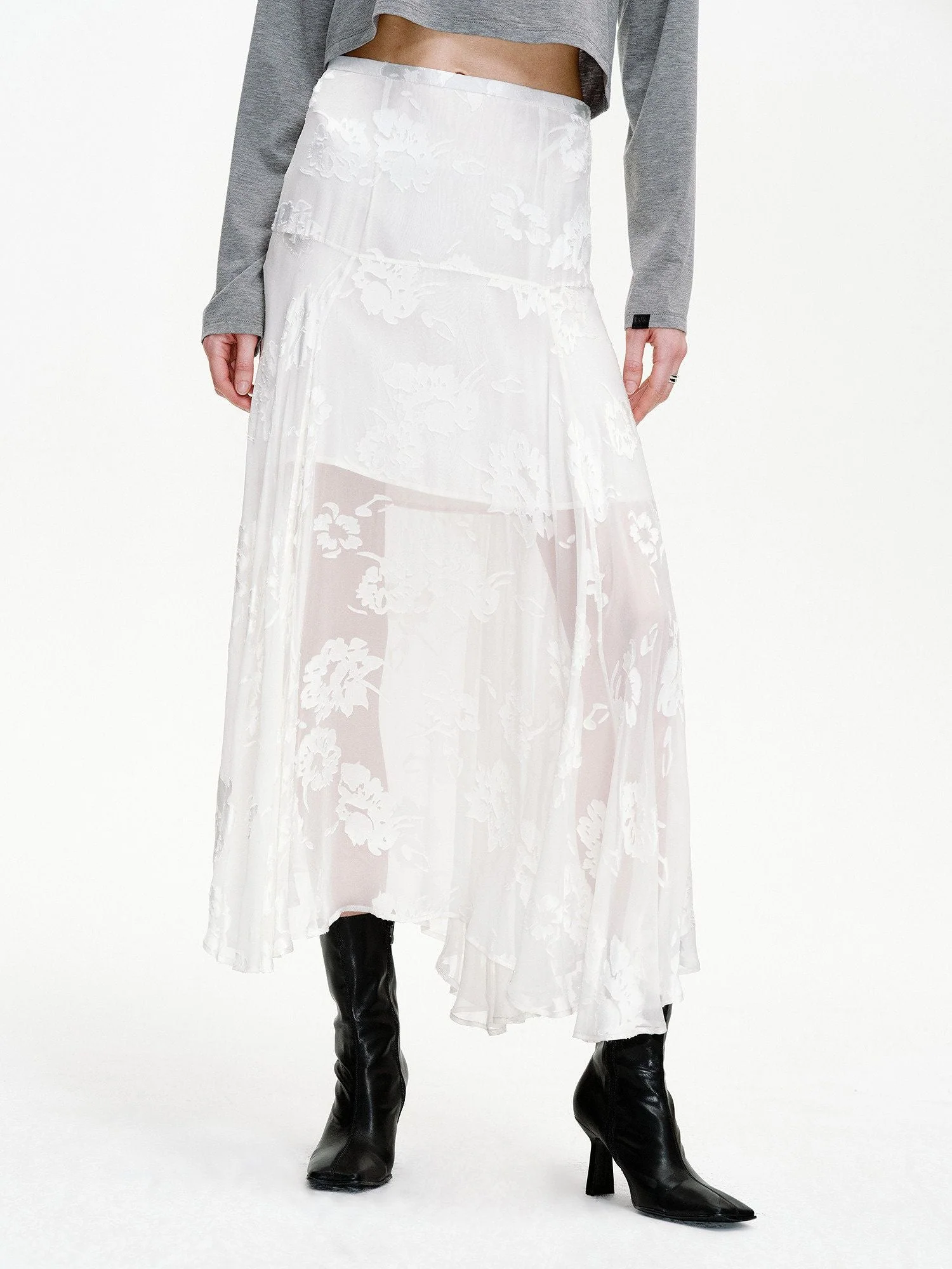 Sheer Embellished Mulberry Silk Midi Skirt - Image 5