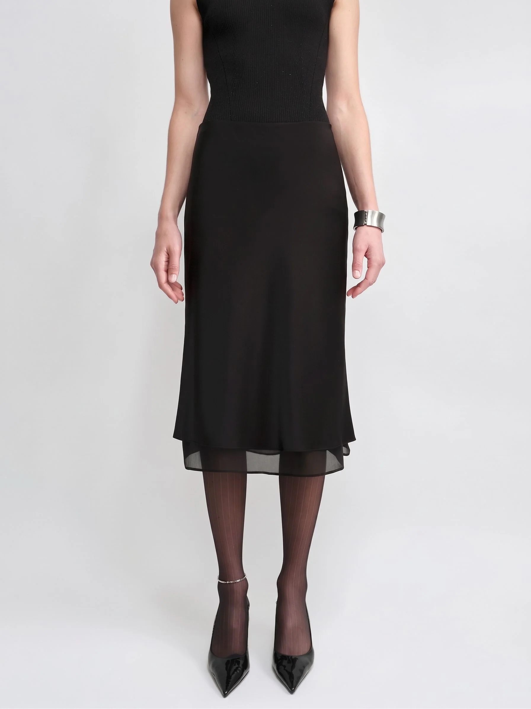 Sheer Hem Midi Skirt