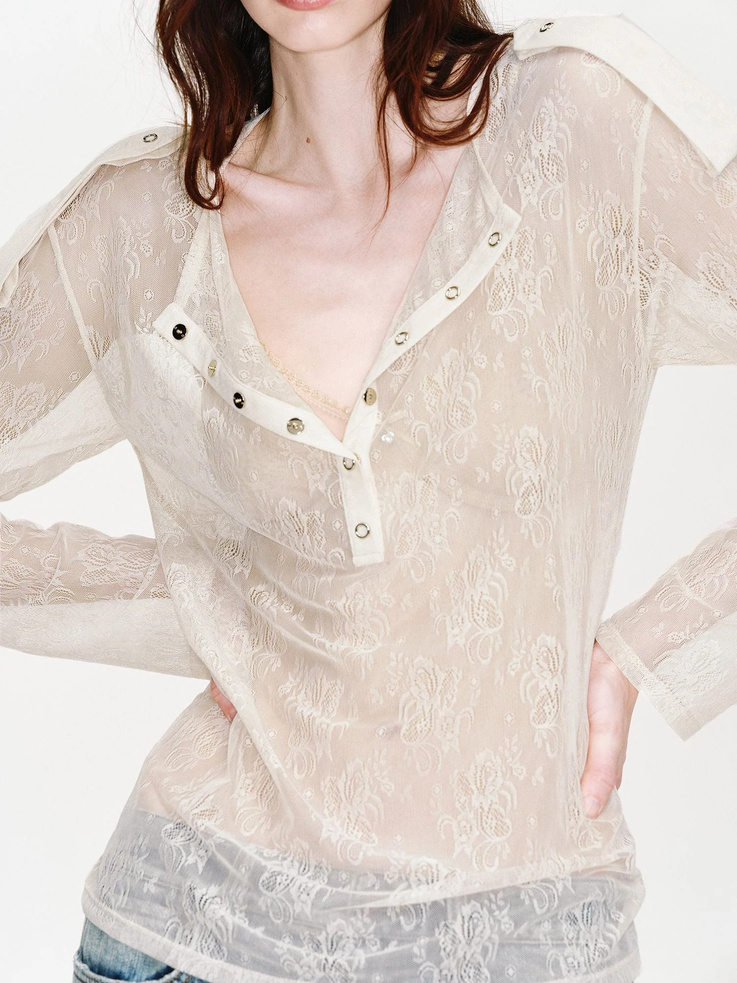 Sheer Lace Henley - Image 2