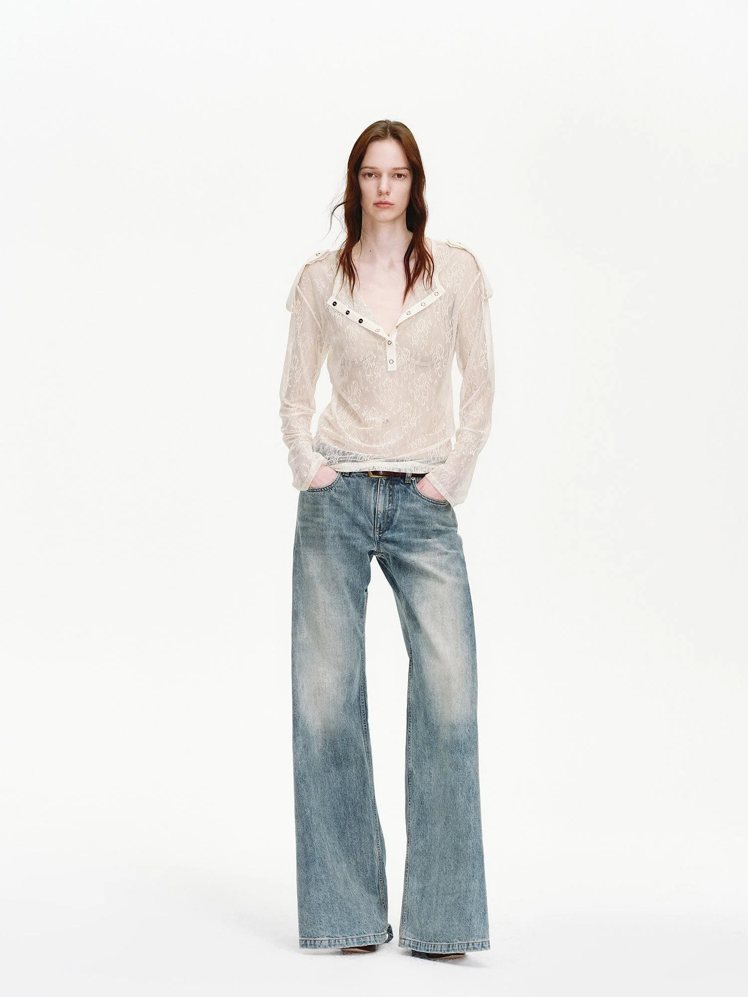 Sheer Lace Henley - Image 3