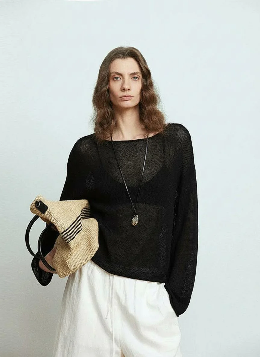 Sheer Open-Knit Sweater - Image 2