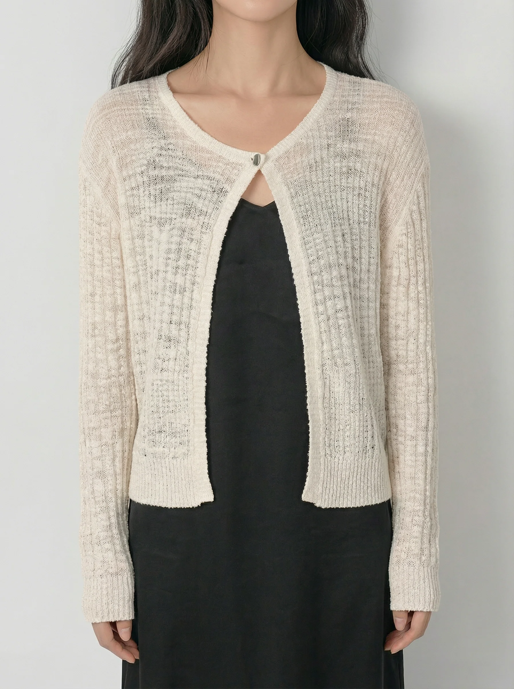 Sheer Rib Knit Cropped Cardigan