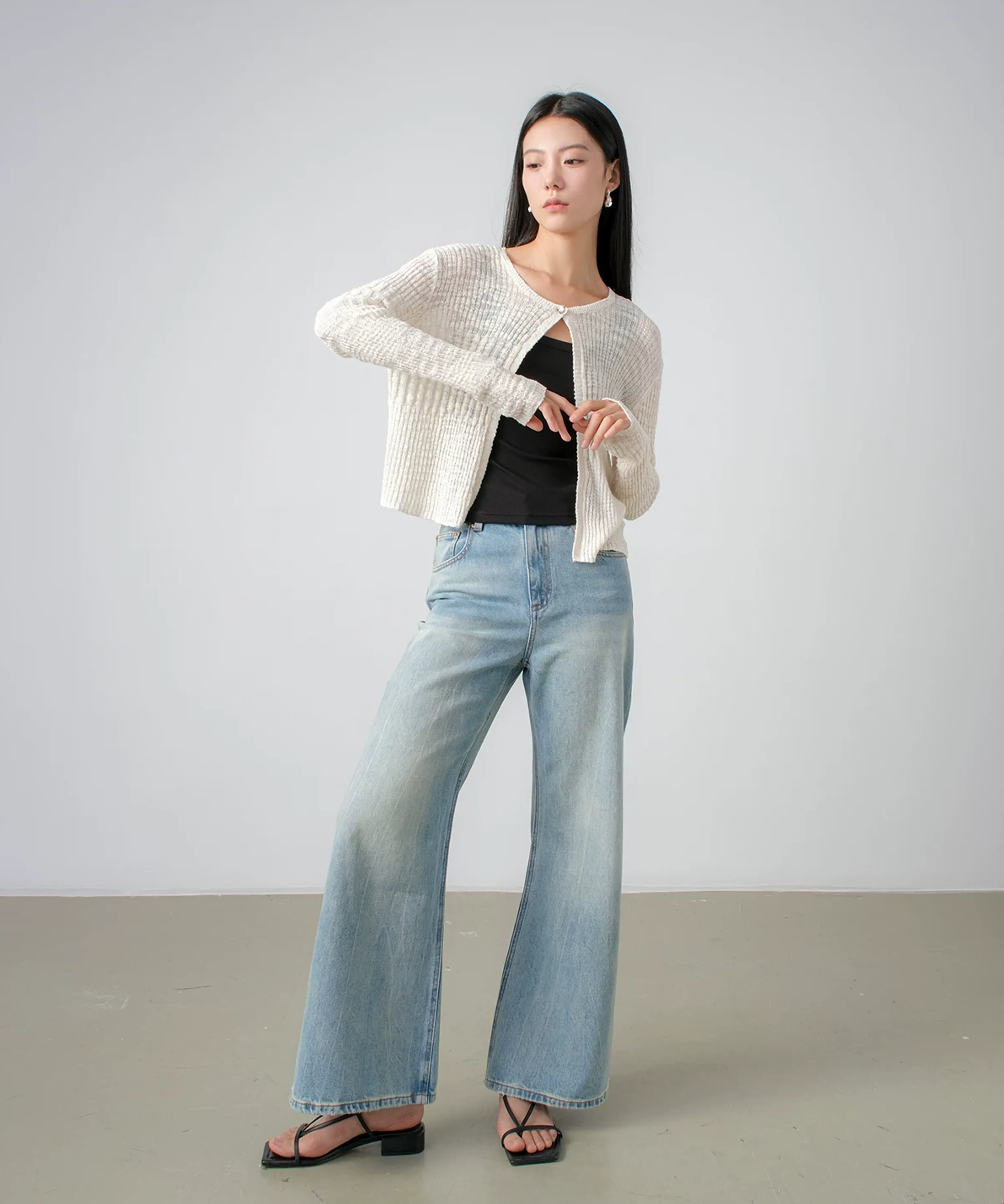 Sheer Rib Knit Cropped Cardigan - Image 2