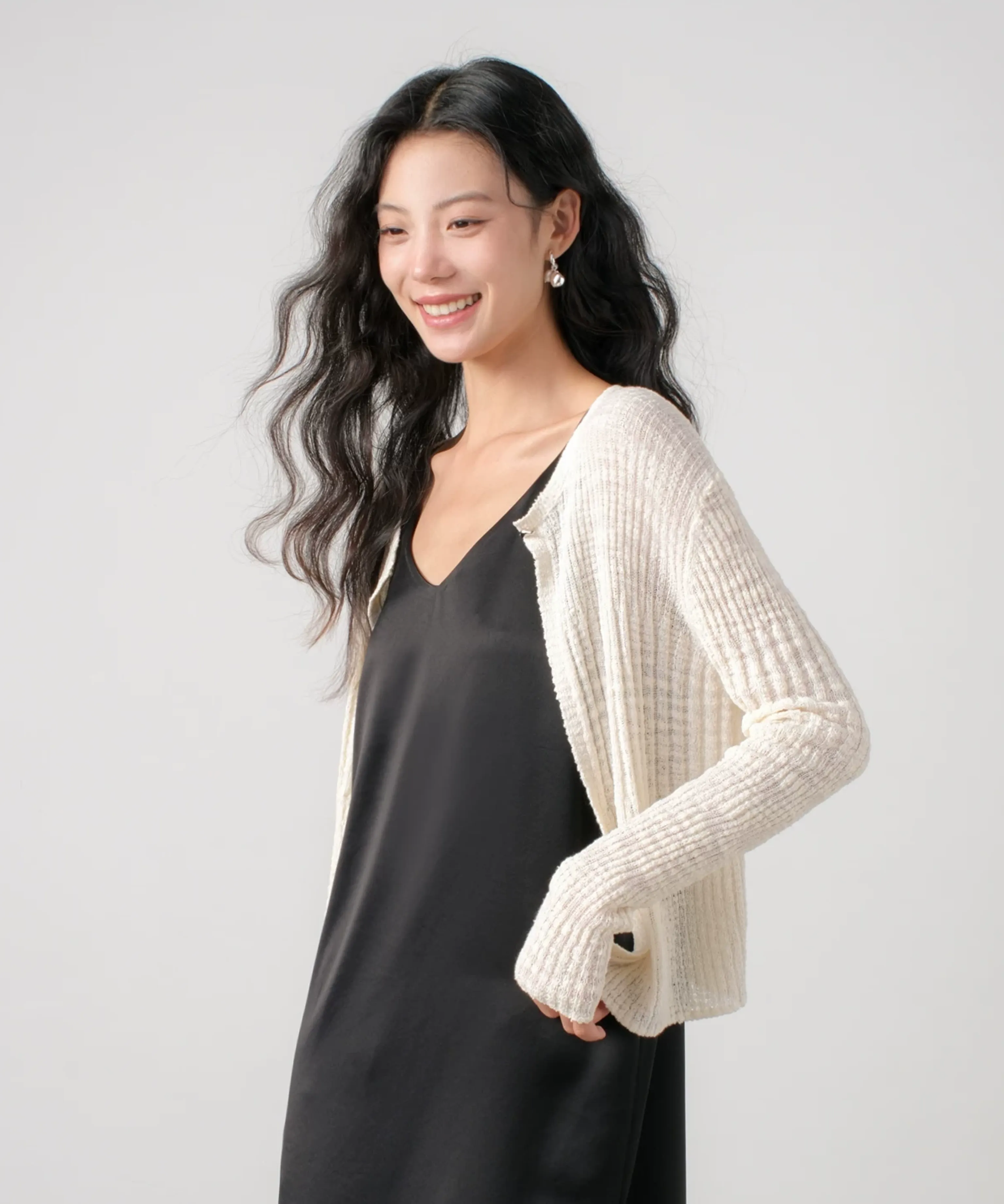 Sheer Rib Knit Cropped Cardigan - Image 3