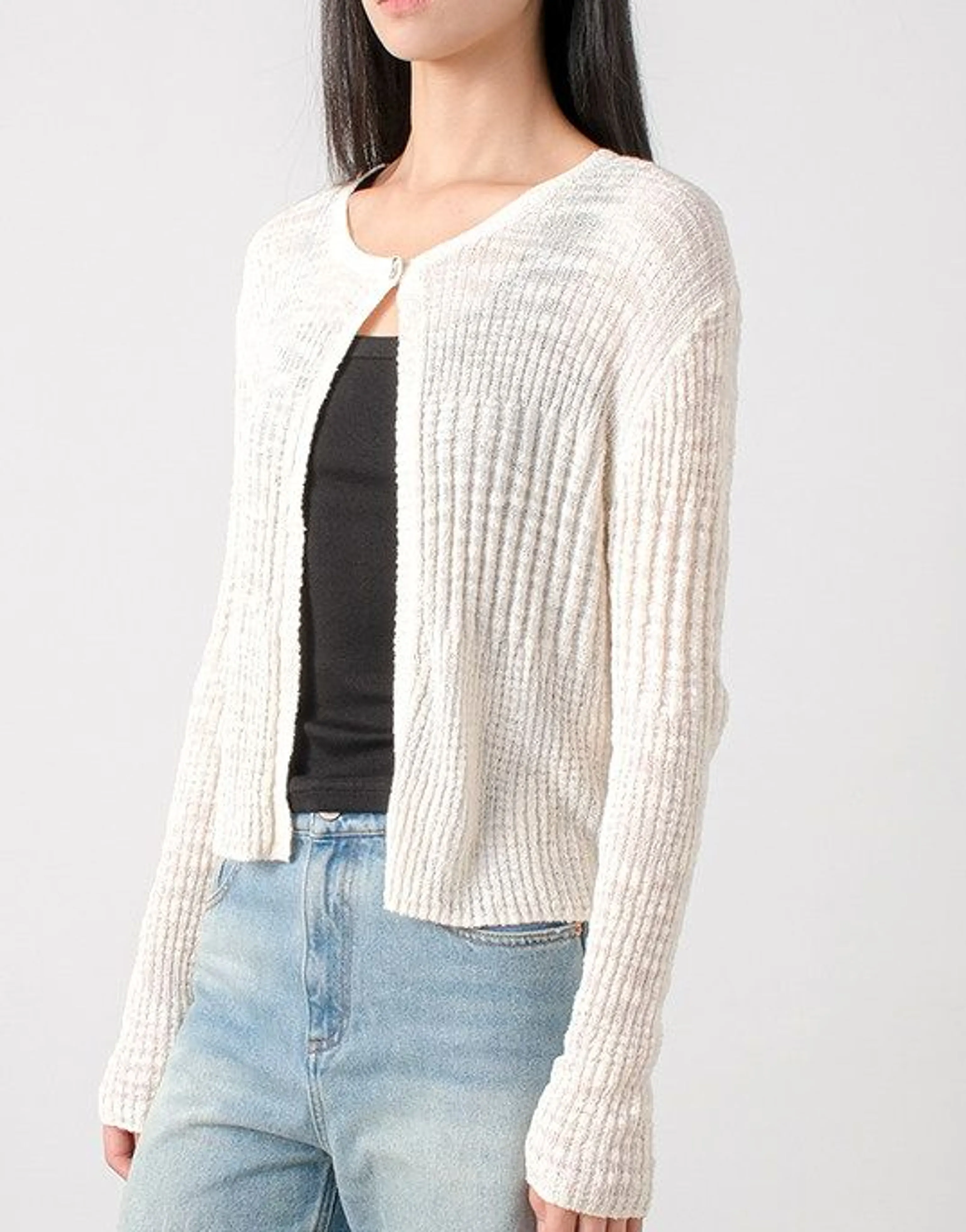 Sheer Rib Knit Cropped Cardigan - Image 5