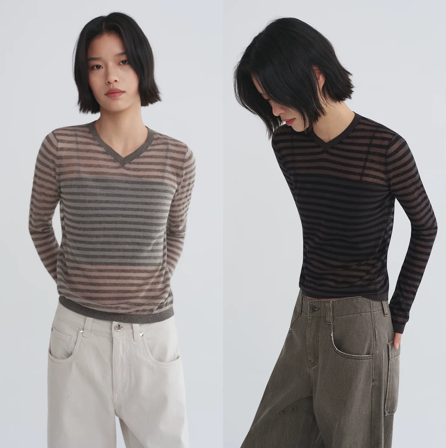 Sheer Stripe V-Neck Top - Image 4