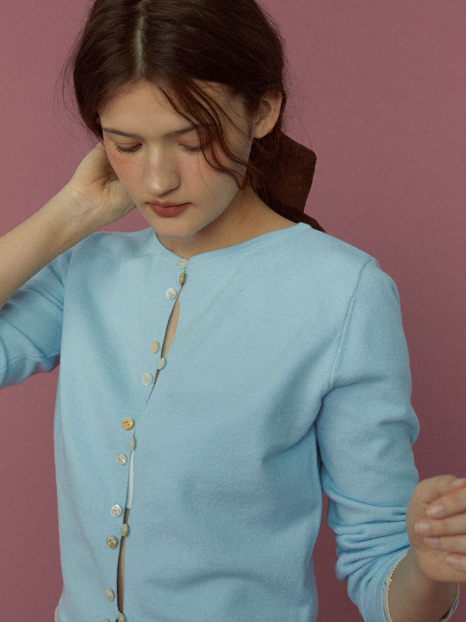 Sheer-Trim Knit Cardigan