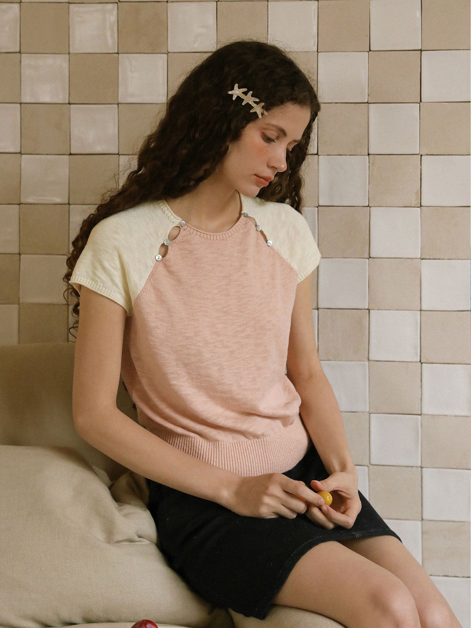 Shell Button Knit Top