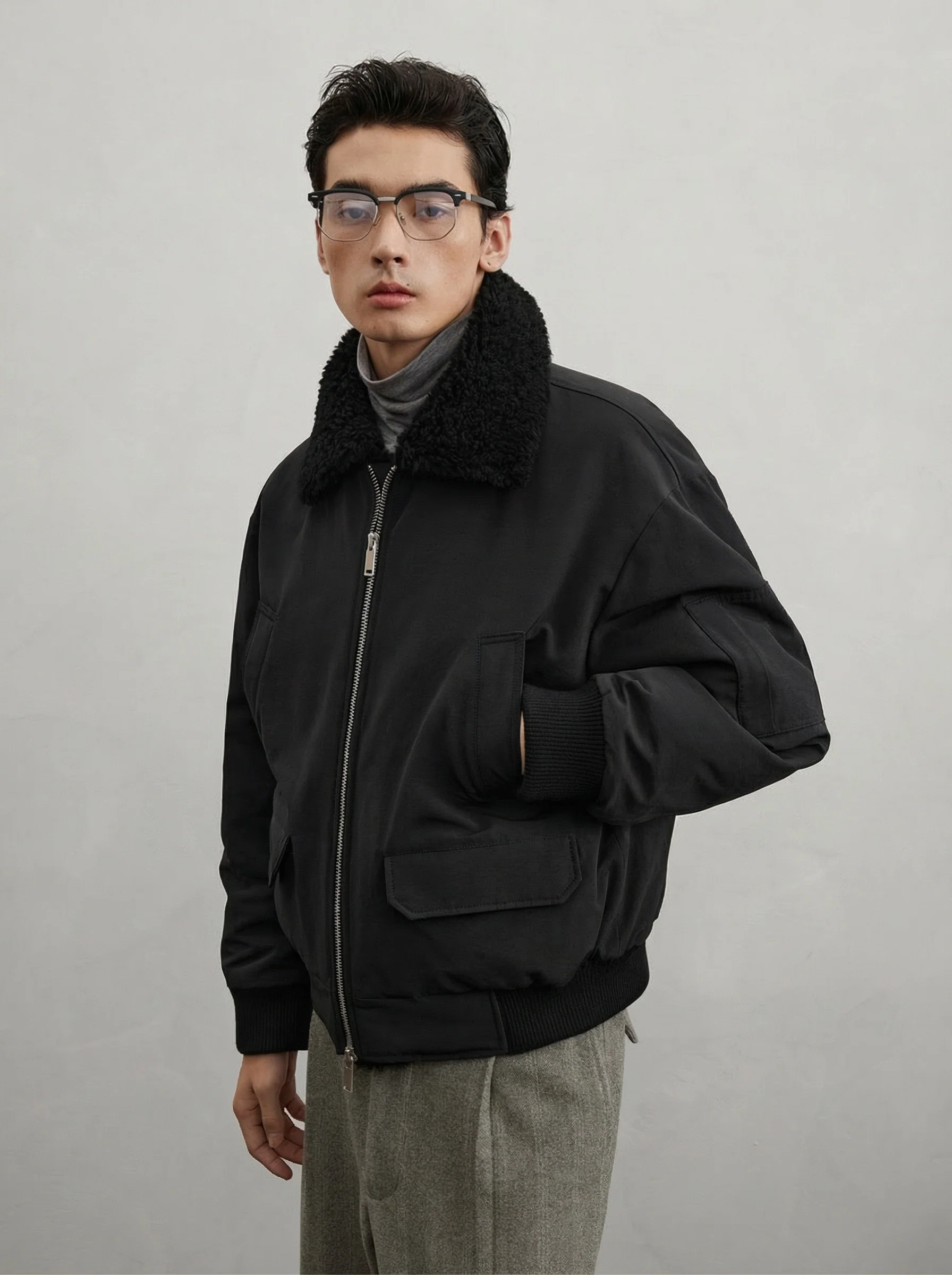 Sherpa-Collar Down Aviator Jacket - Image 3
