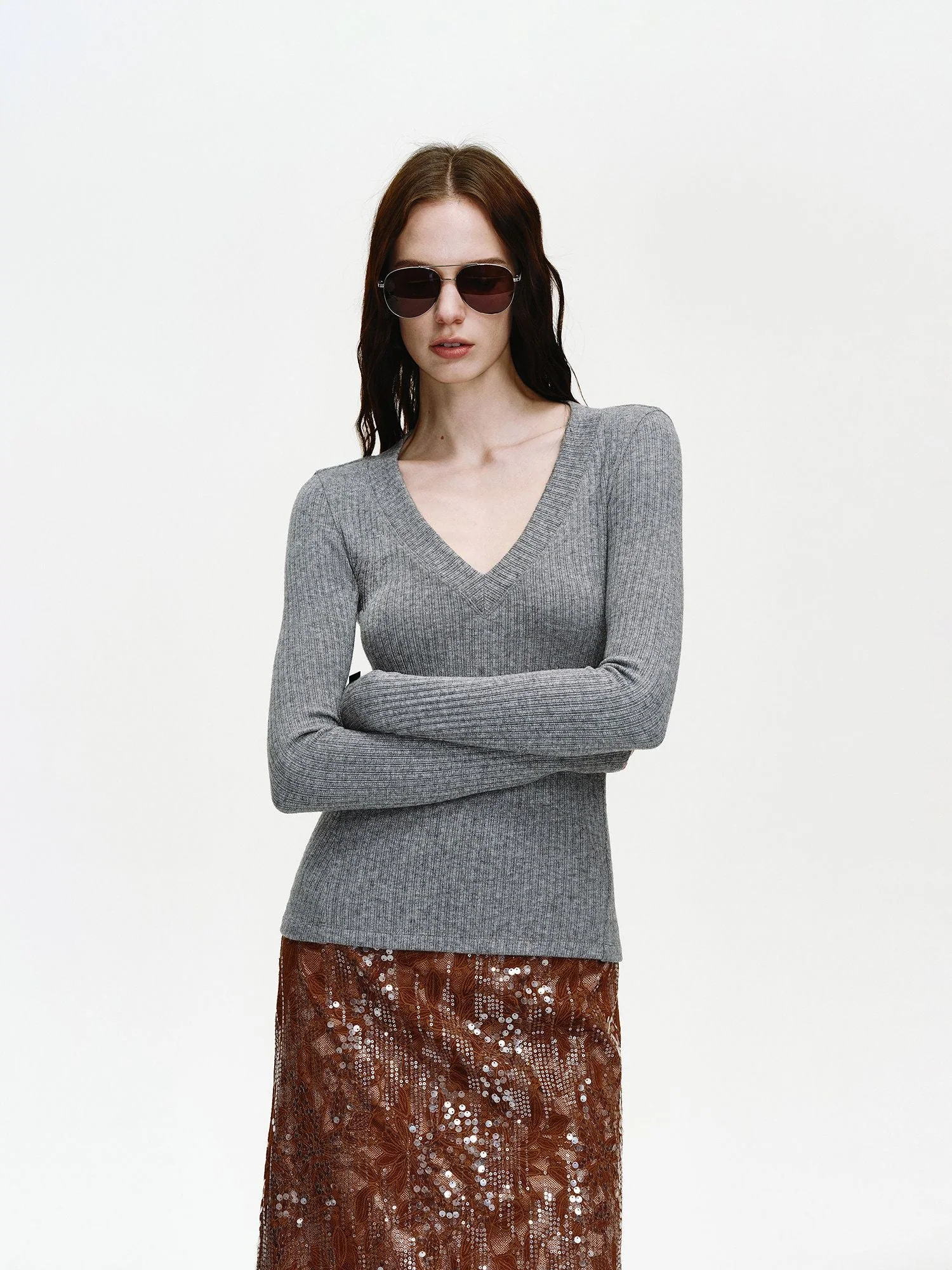 Shimmer Rib V-Neck - Image 2