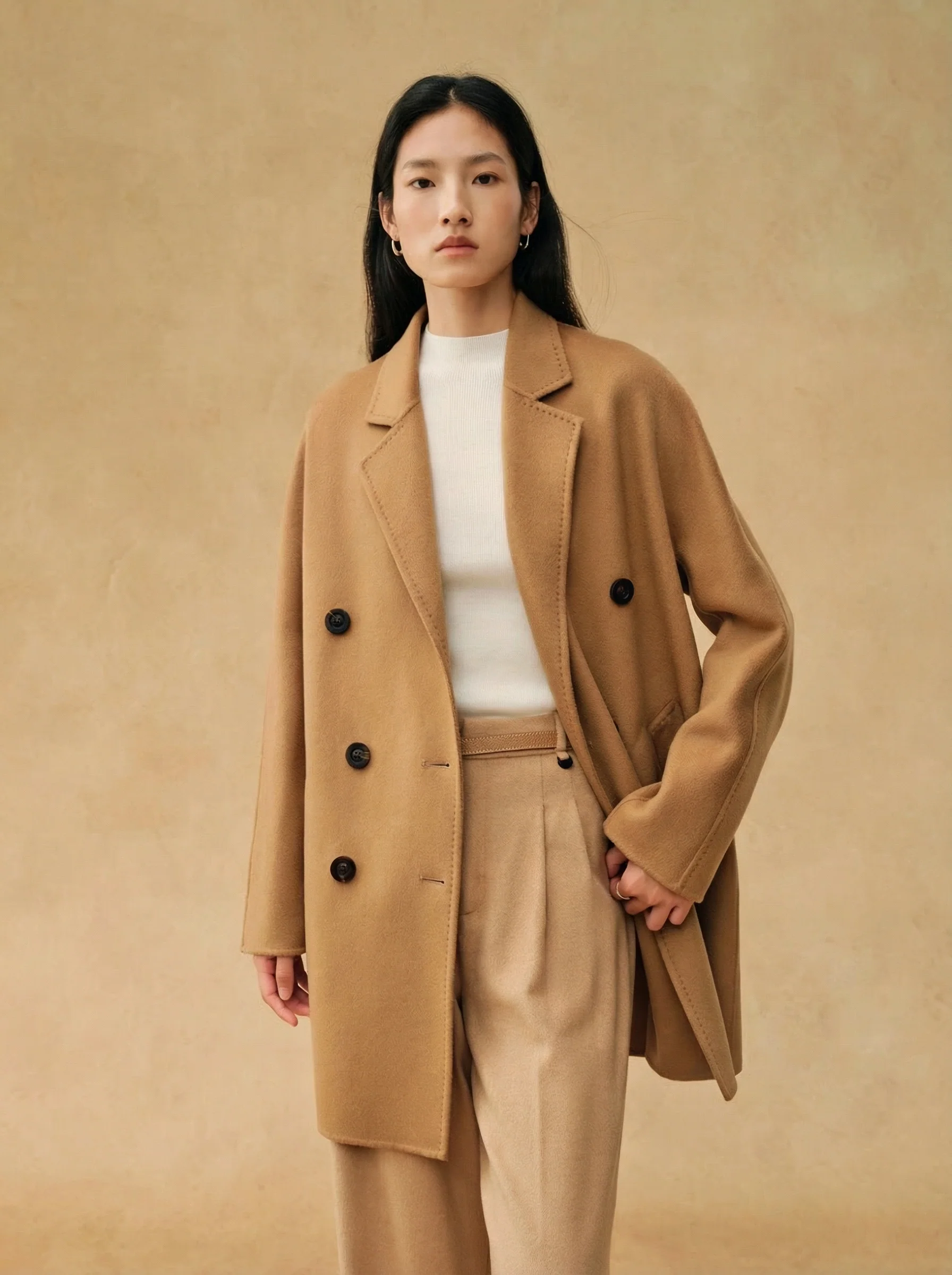 Short Double-Breasted Alxa Cashmere Coat - Image 3