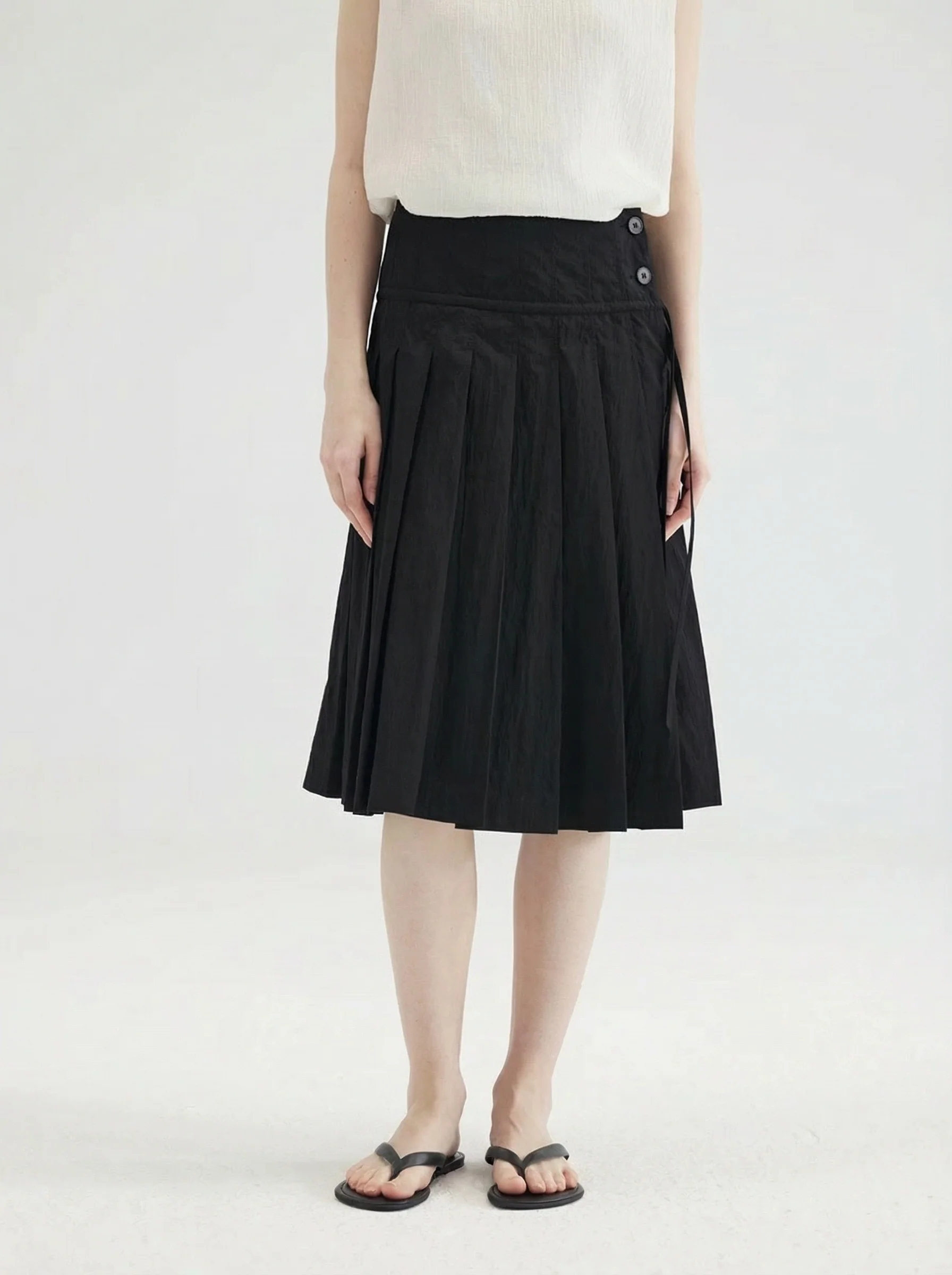 Side Button Pleated Skirt - Image 7