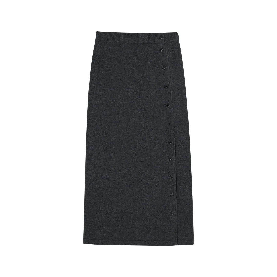 Side-Button Wool Knit Skirt - Image 6