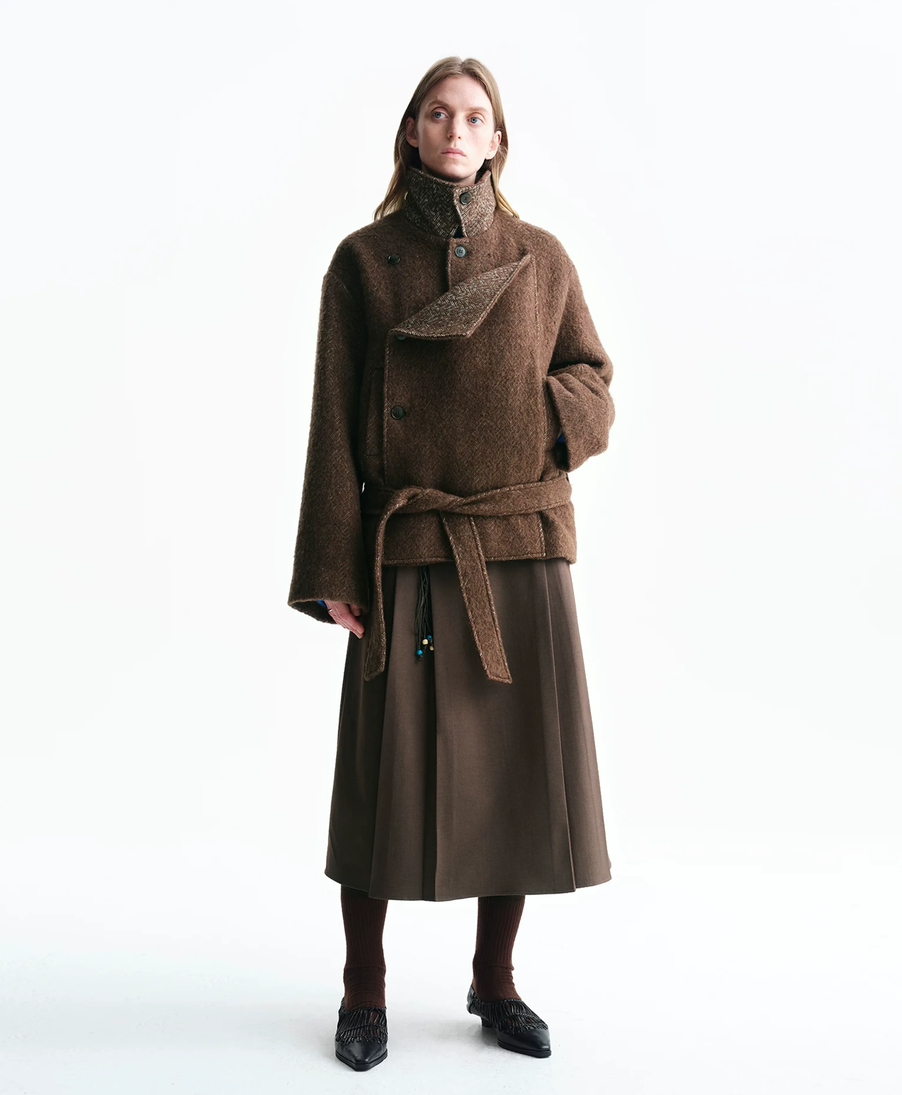 Side-Button Wrap Pleated Midi Skirt - Image 5