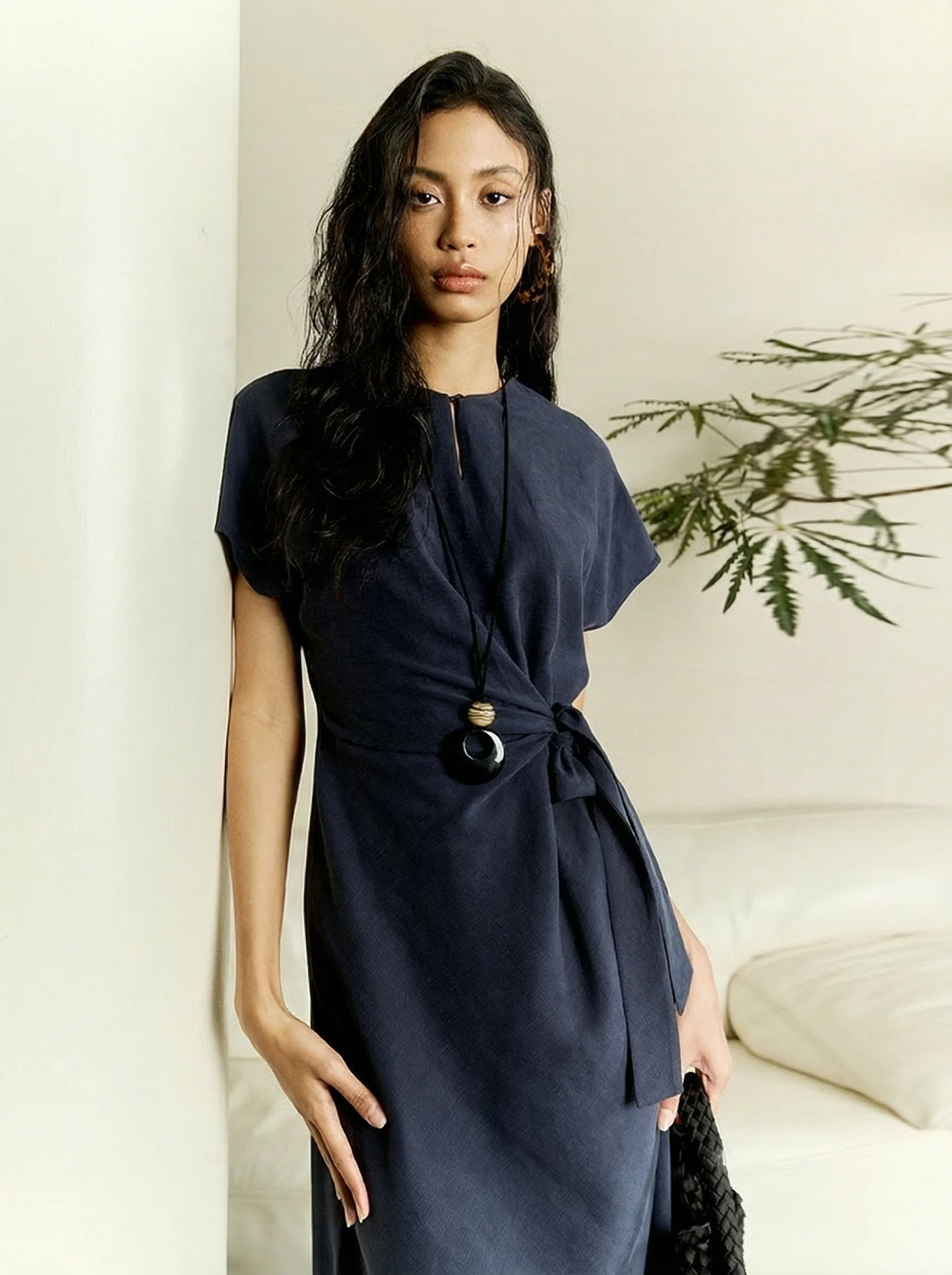Side-Tie Tencel-Linen Long Dress - Image 2