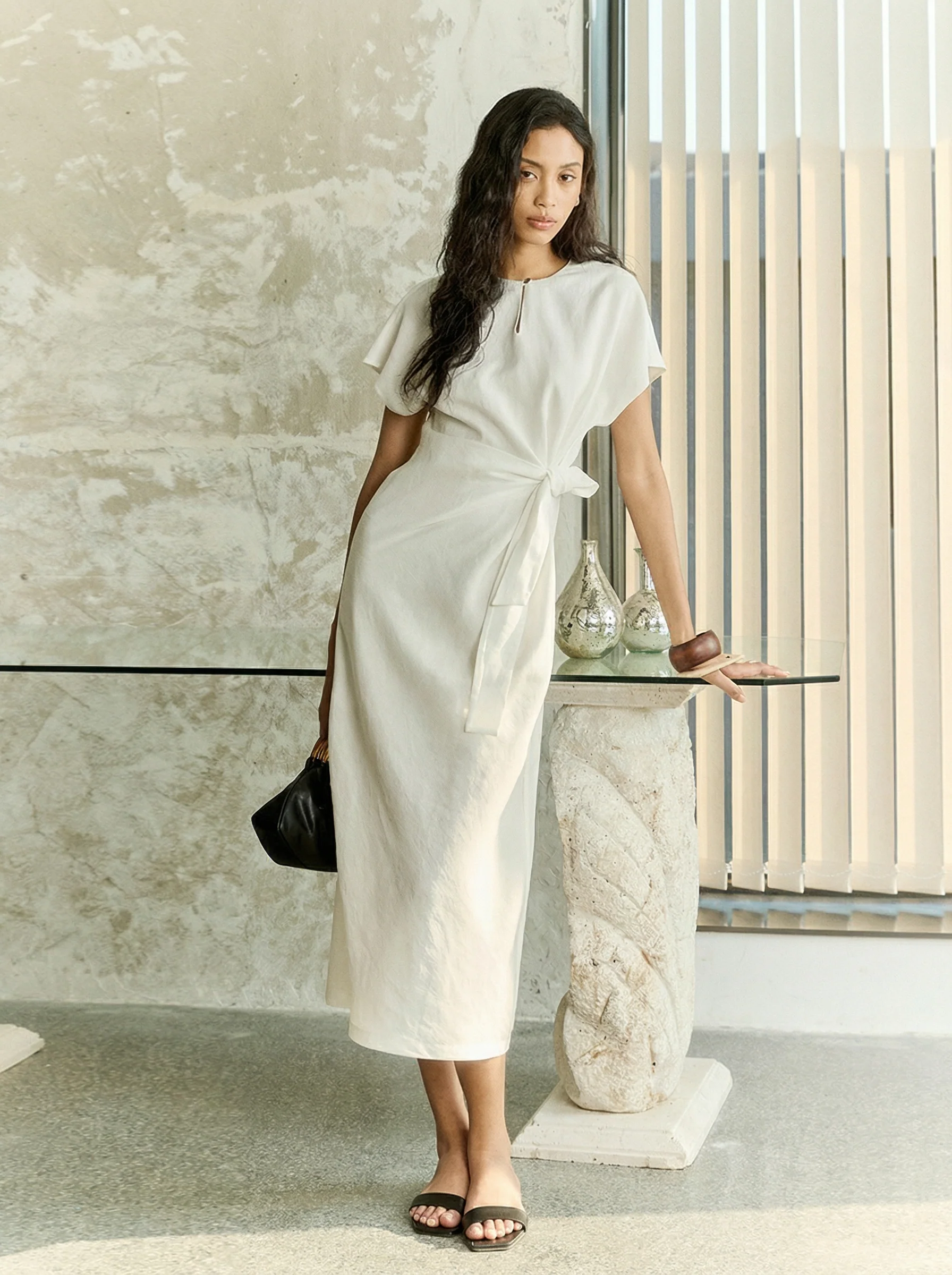 Side-Tie Tencel-Linen Long Dress - Image 3