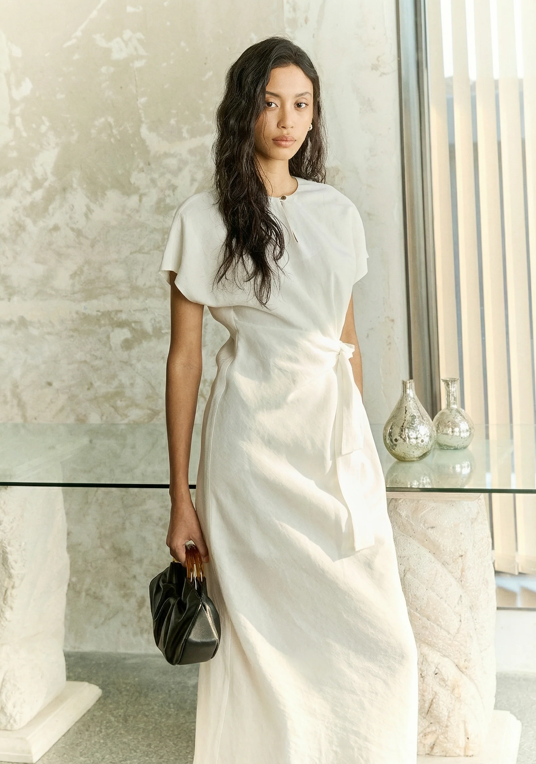 Side-Tie Tencel-Linen Long Dress - Image 4