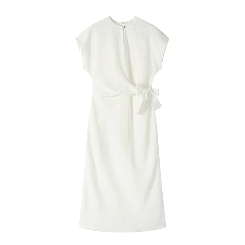 Side-Tie Tencel-Linen Long Dress - Image 5
