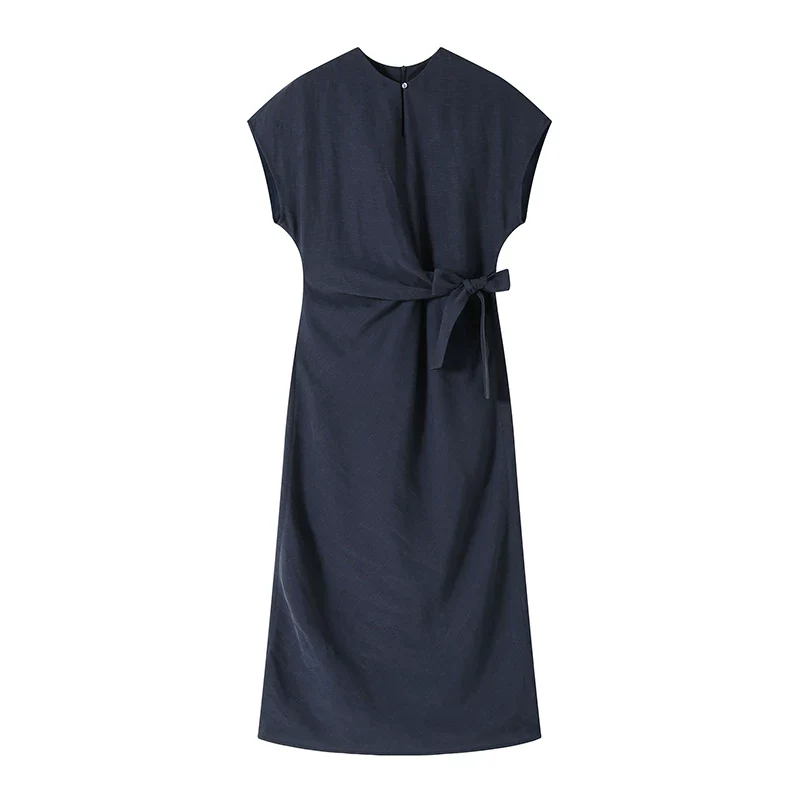 Side-Tie Tencel-Linen Long Dress - Image 6