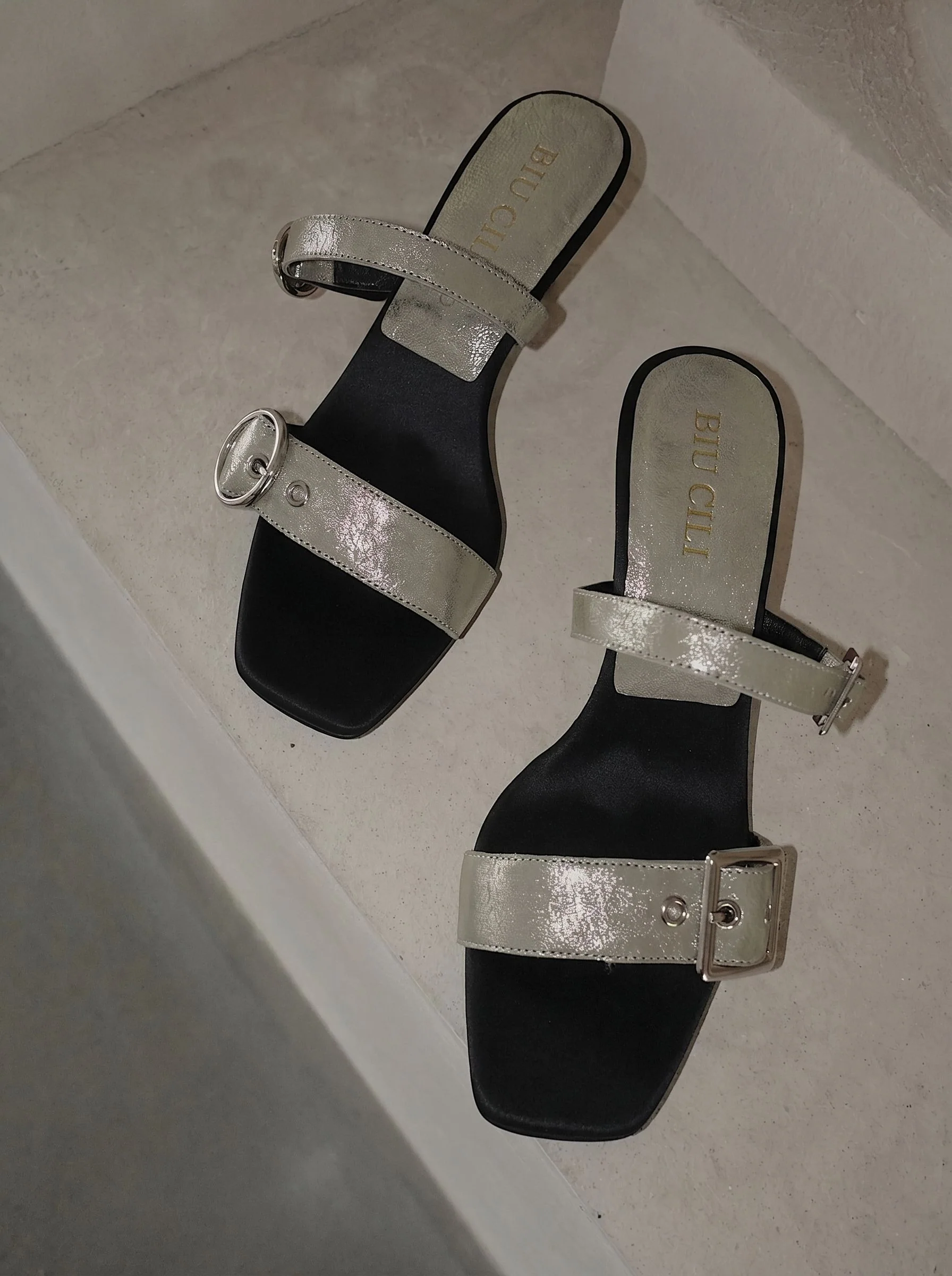 Silk Asymmetric Buckle Mules - Image 3