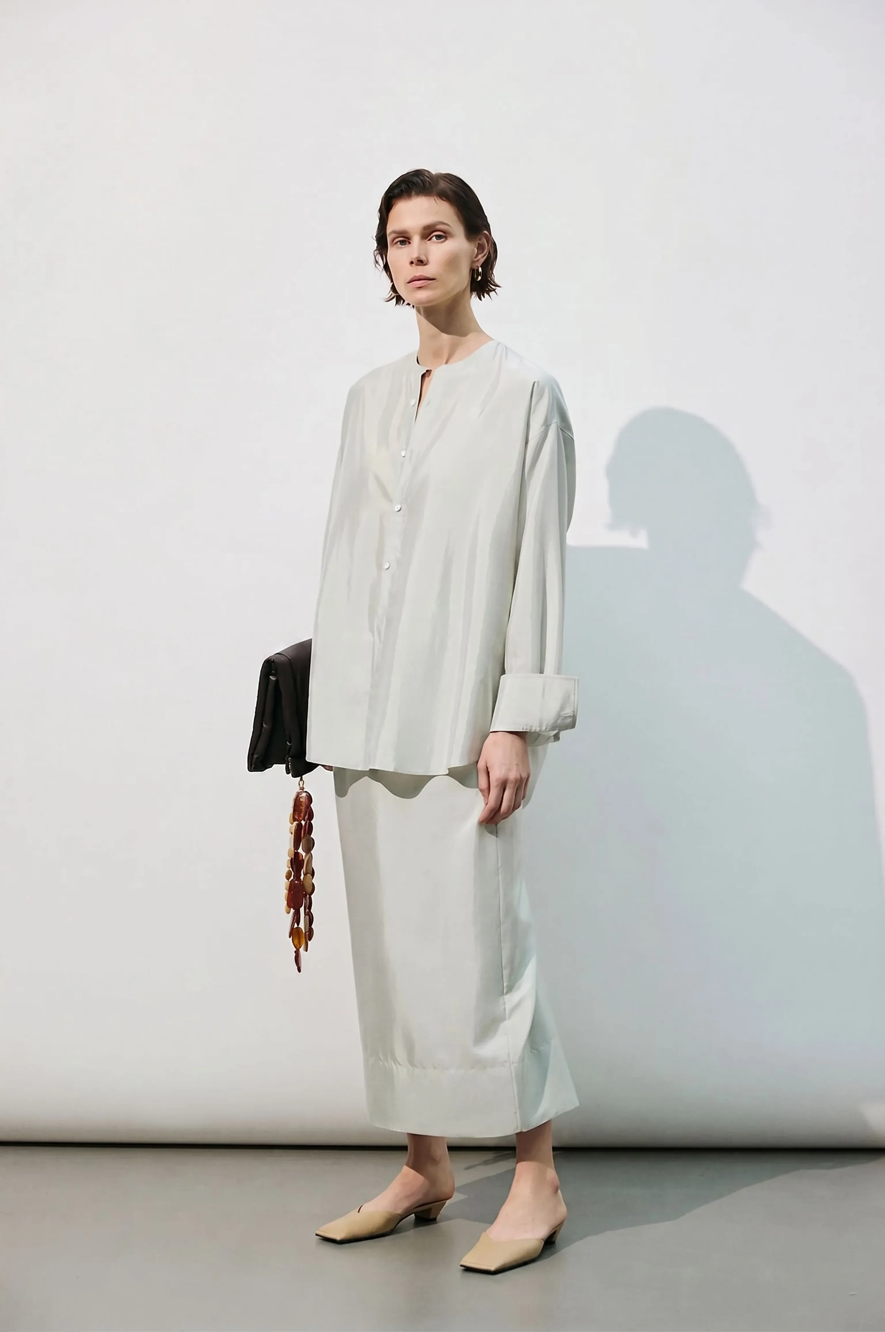 Silk-Blend Shirt, V-neck Top & Two-Piece Midi Skirt
