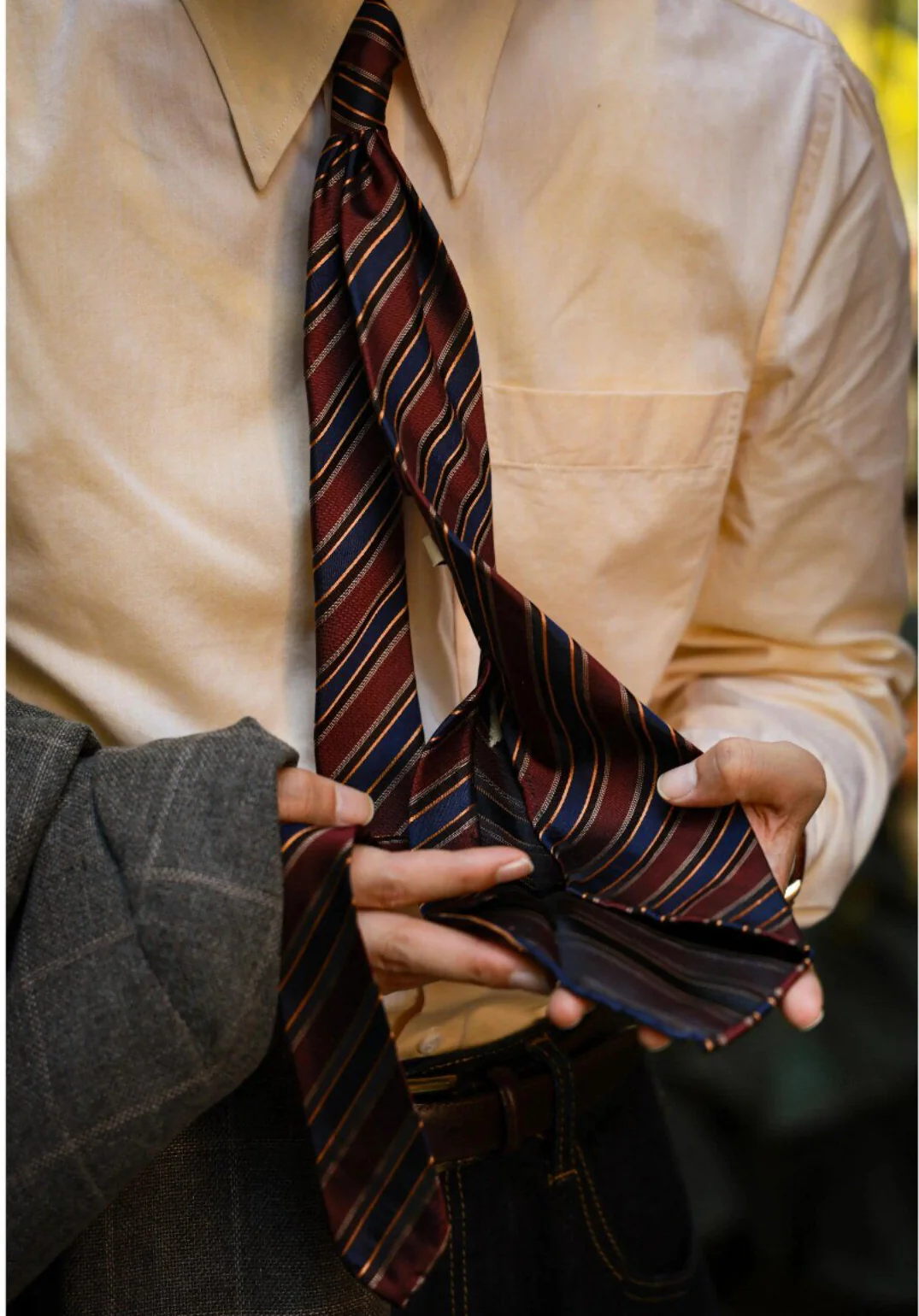 Silk Burgundy Striped Tie - Image 5