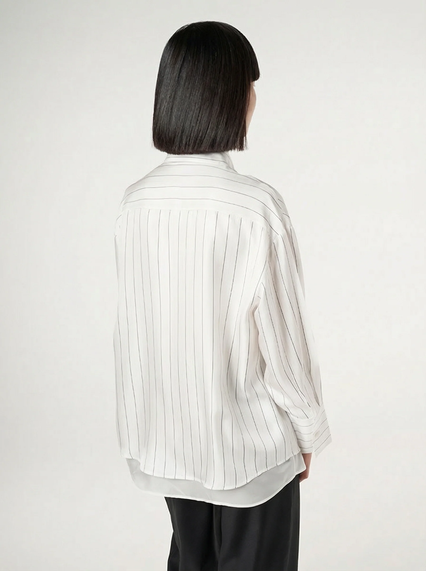Silk Layered Pinstripe Shirt - Image 2