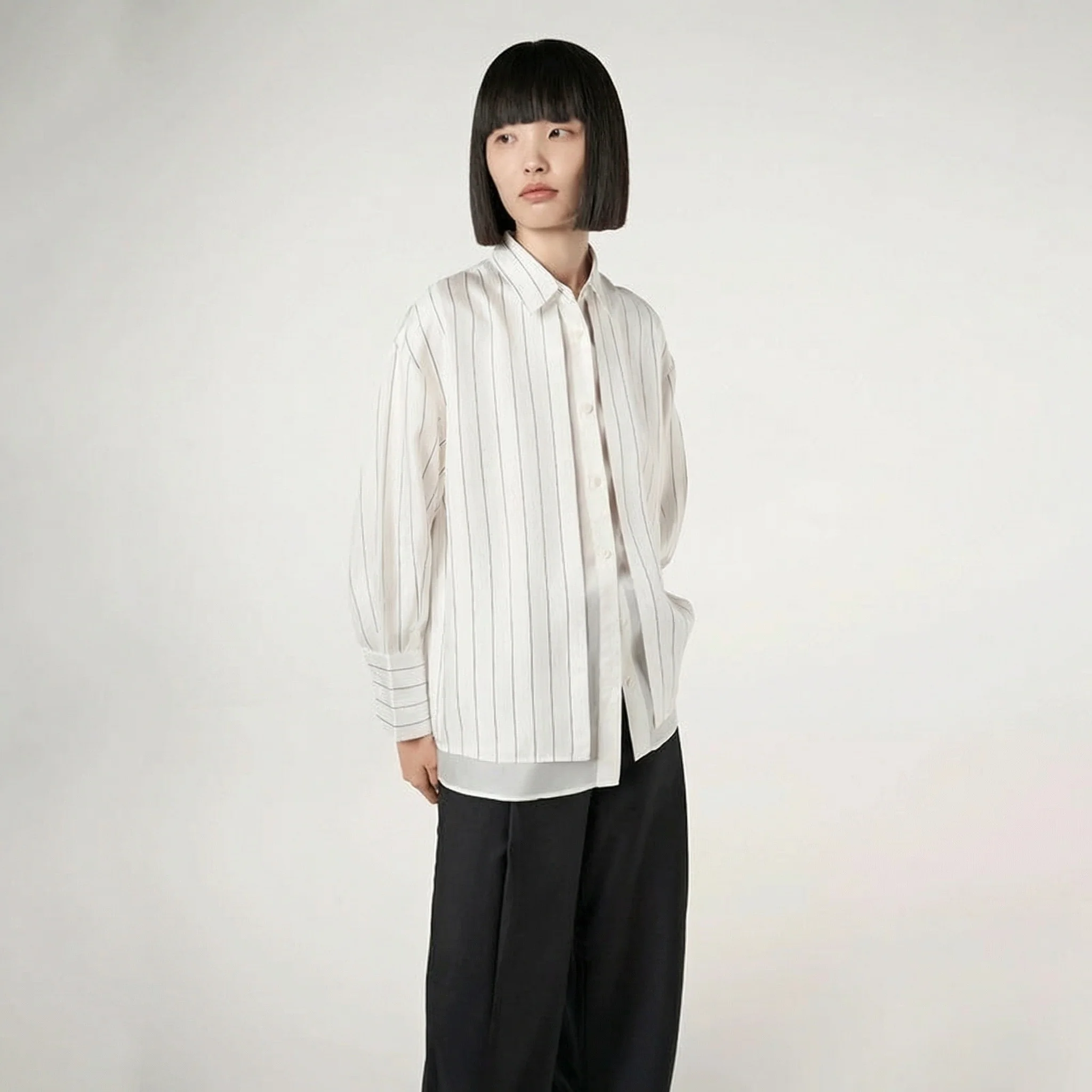 Silk Layered Pinstripe Shirt - Image 3