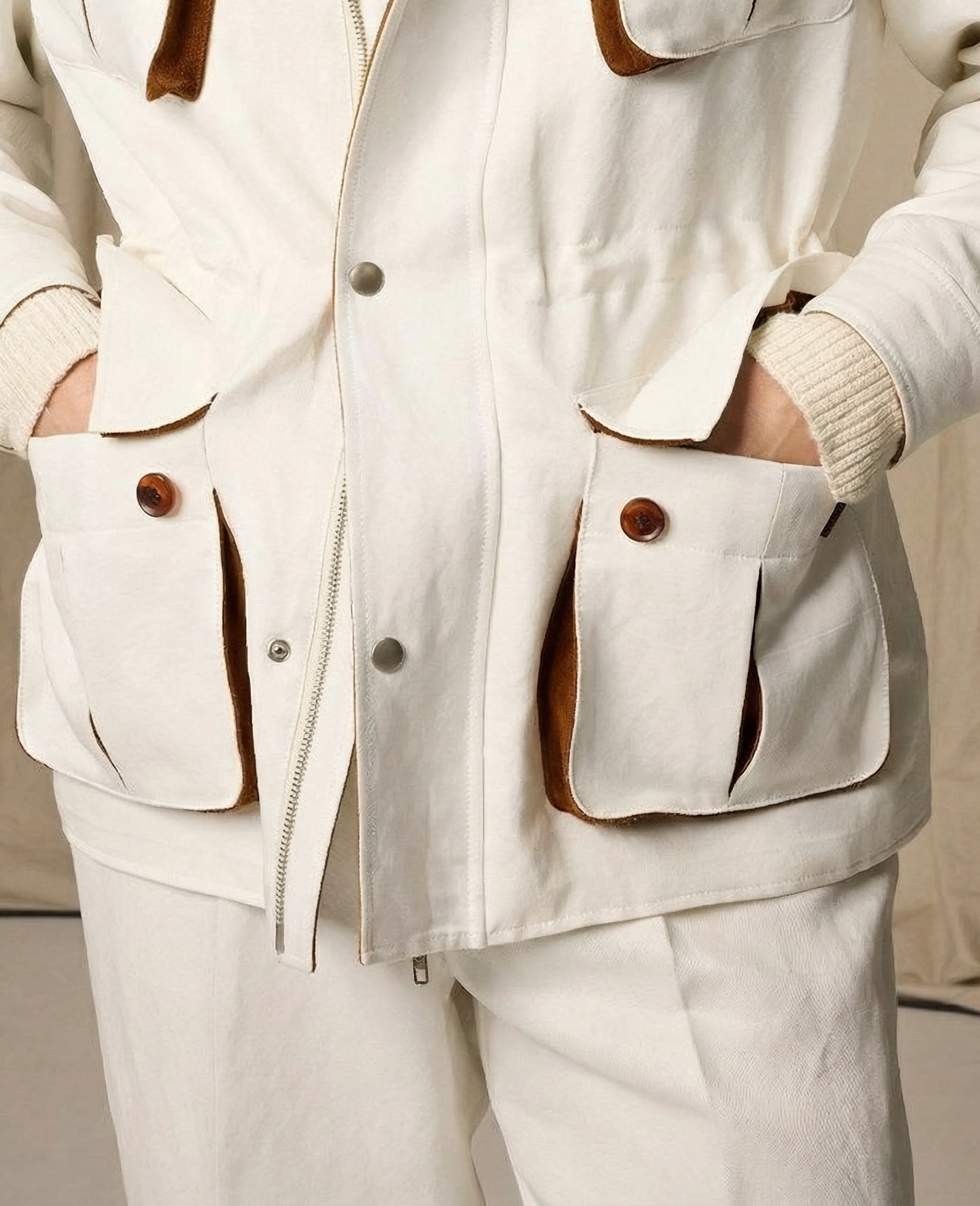 Silk-Linen Stand Collar Field Jacket - Image 4