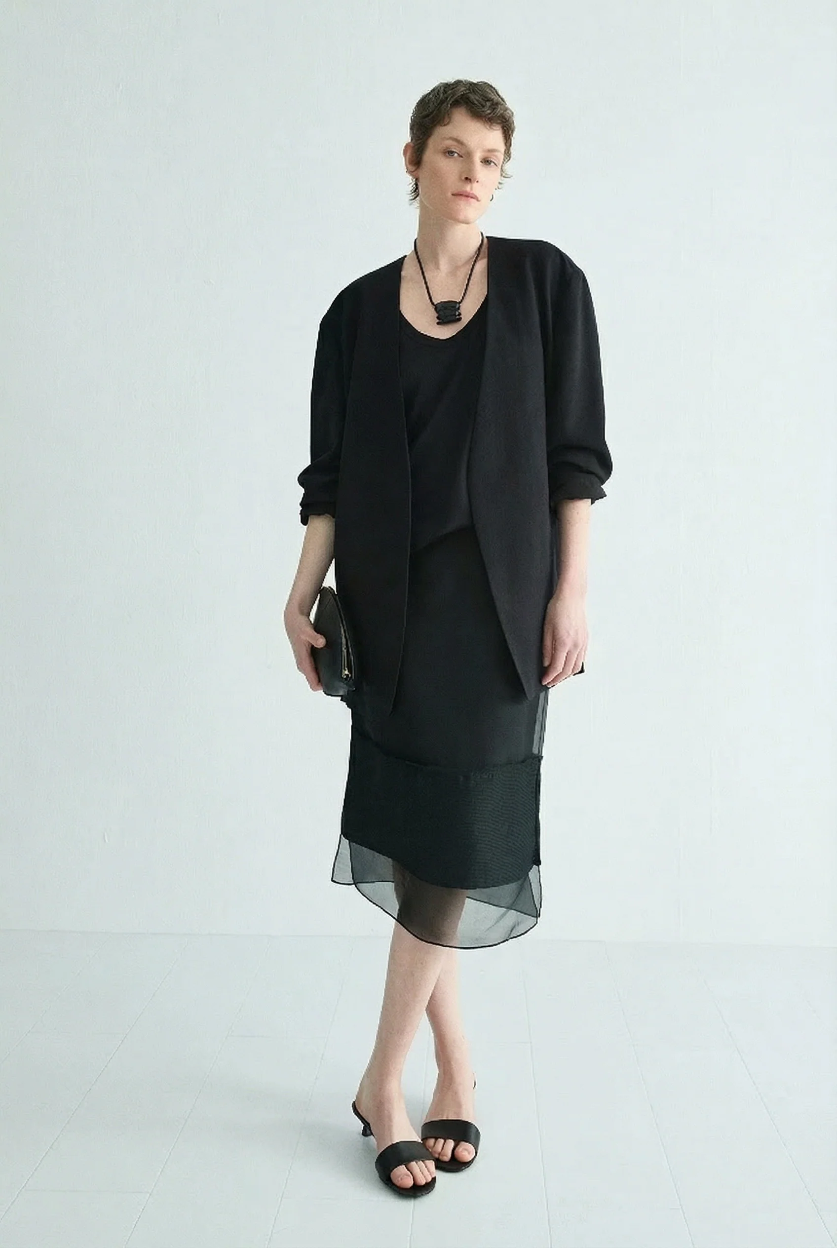 Silk Organza Sheer-Hem Midi Skirt - Image 2