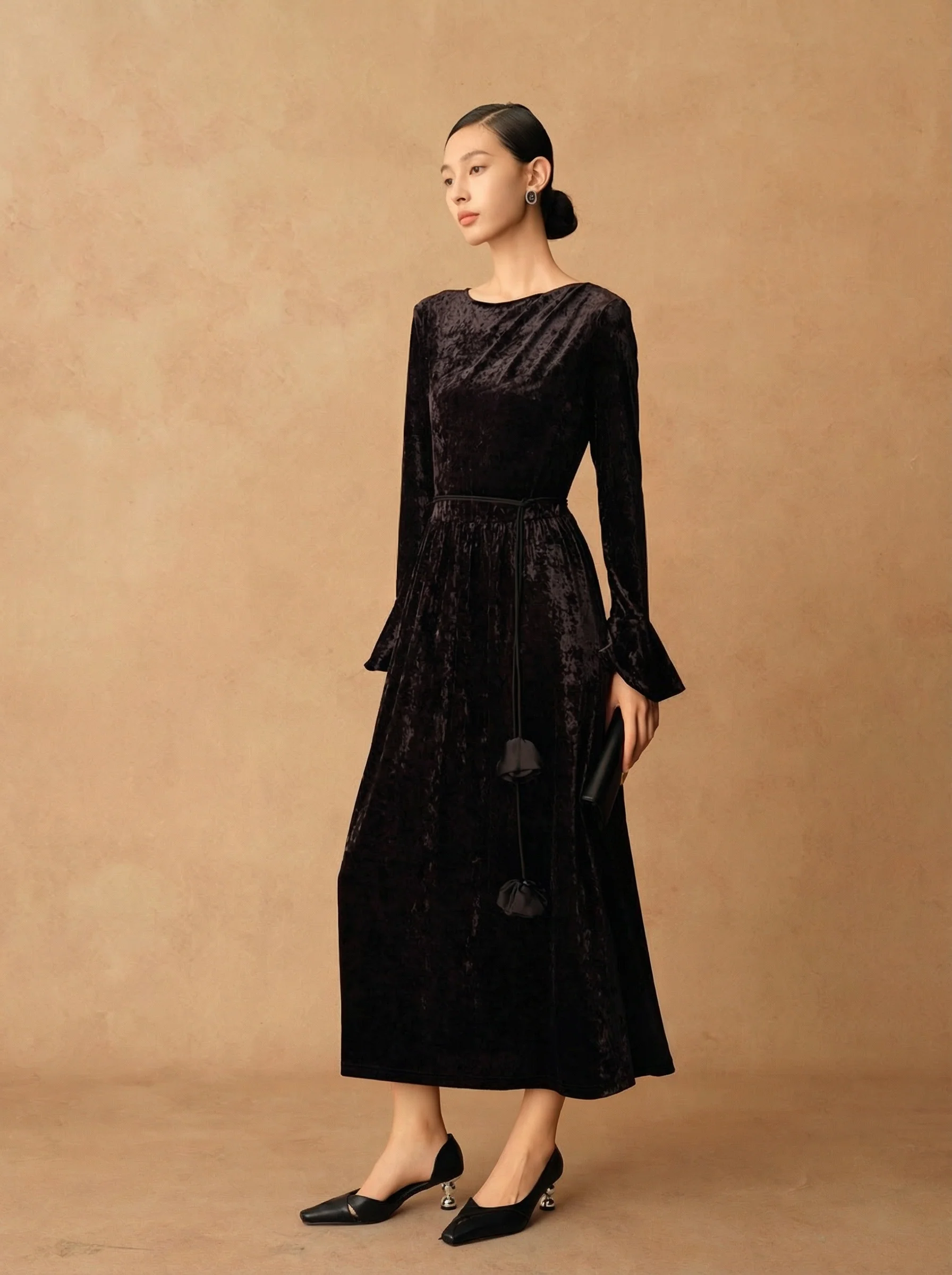 Silk Velvet Boat-Neck Dress