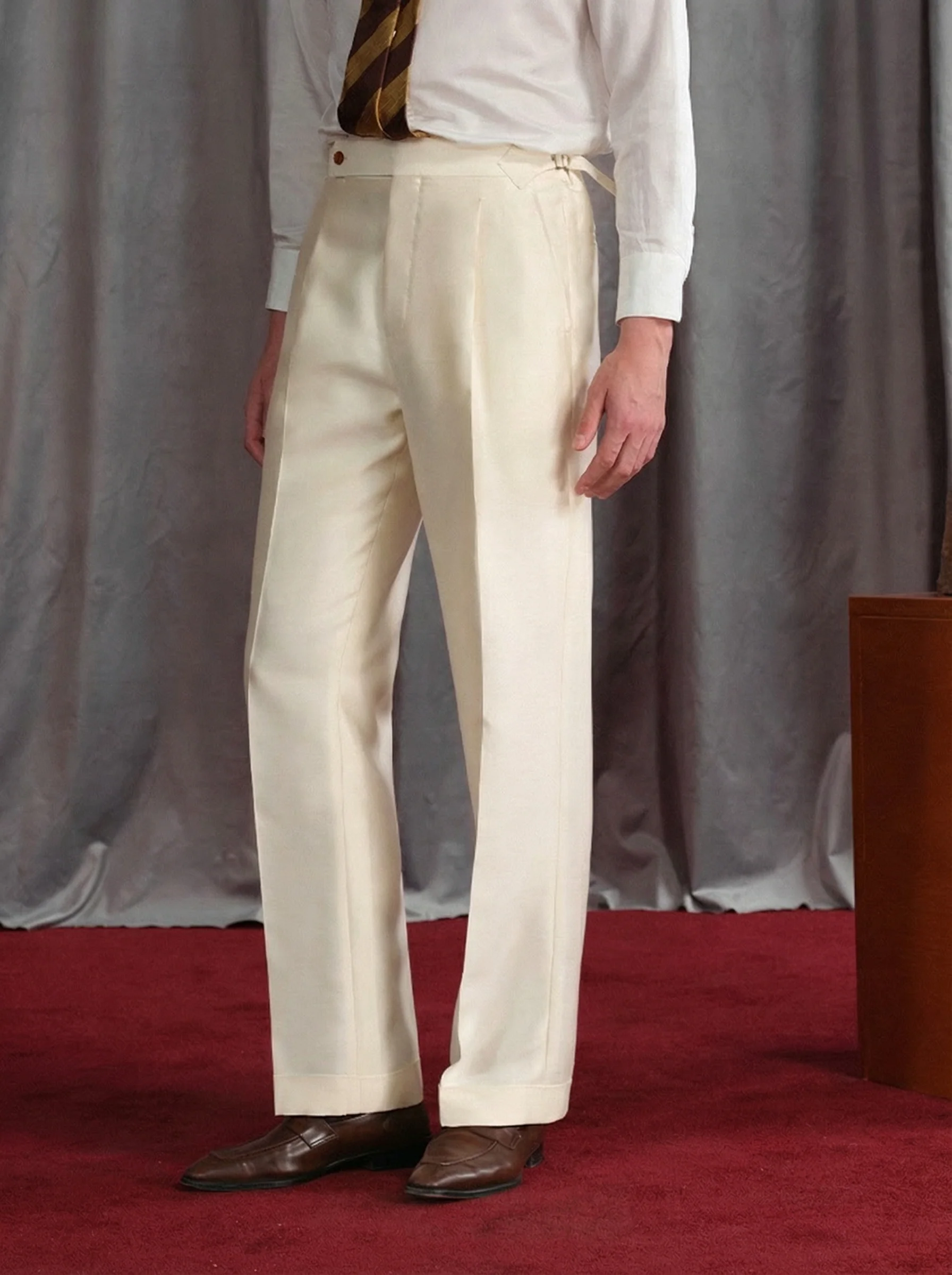 Silk-Wool High-Waist Pleated Trousers