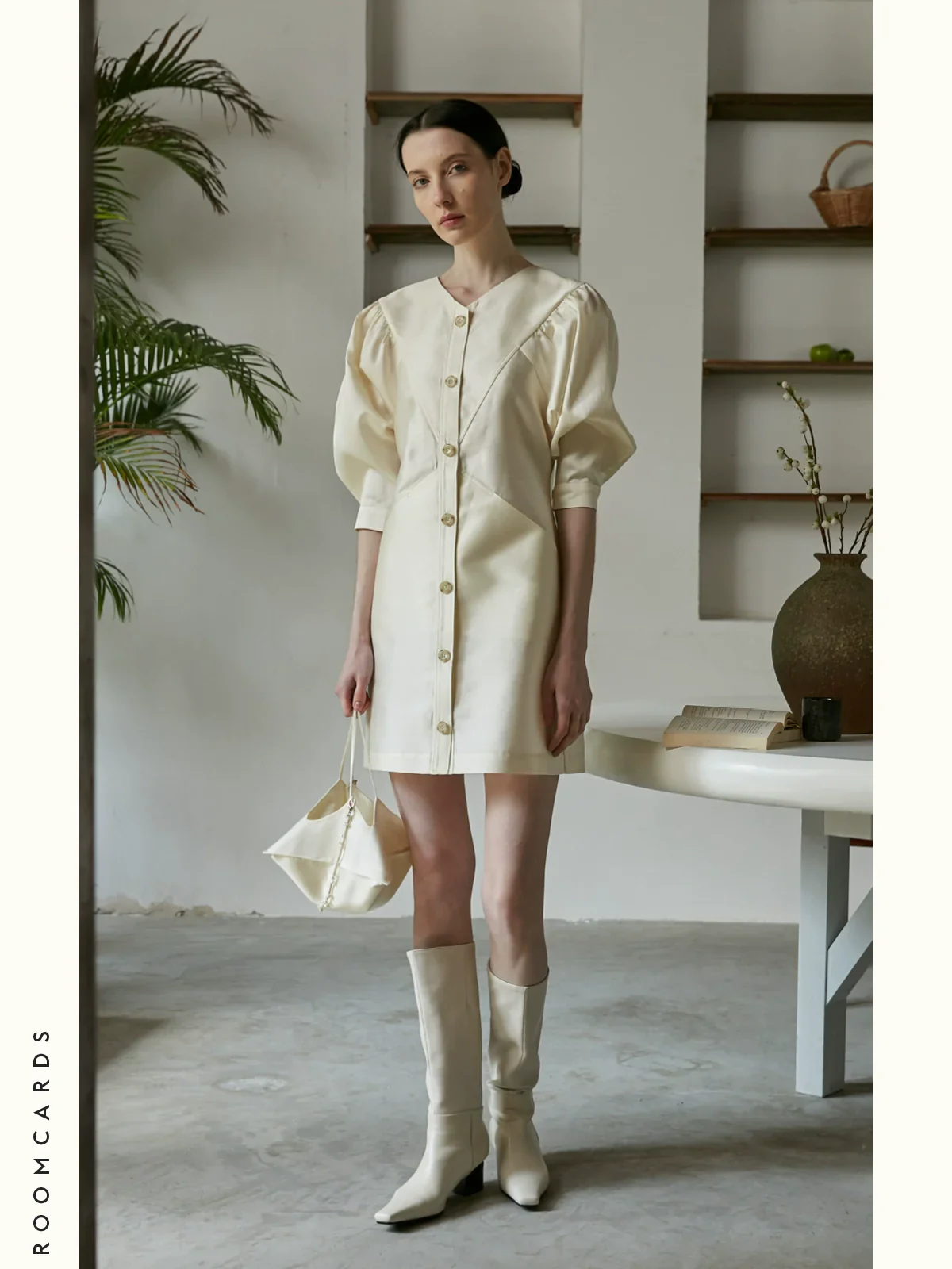 Silk-Wool Puff-Sleeve Mini Dress - Image 3