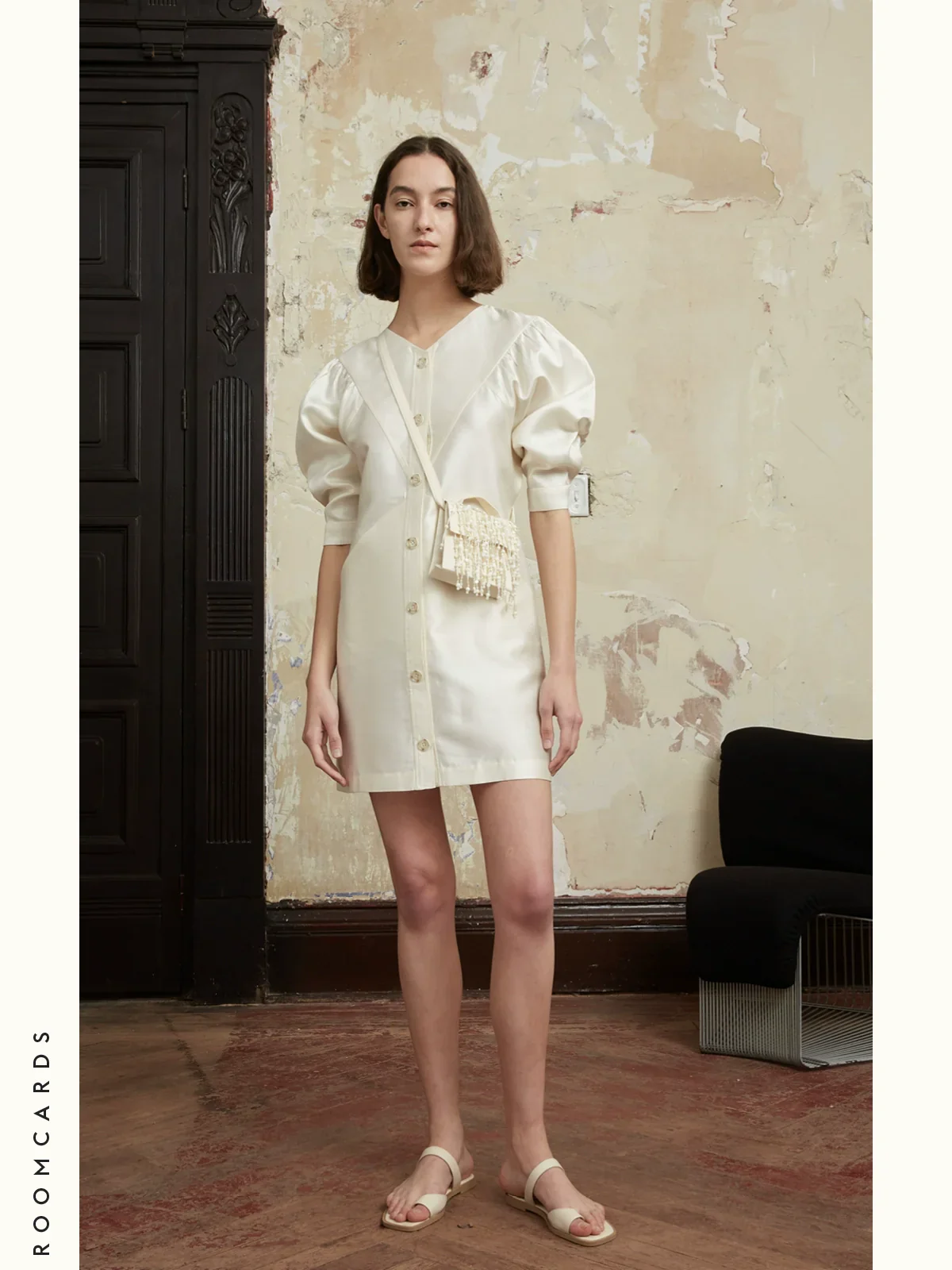 Silk-Wool Puff-Sleeve Mini Dress - Image 4