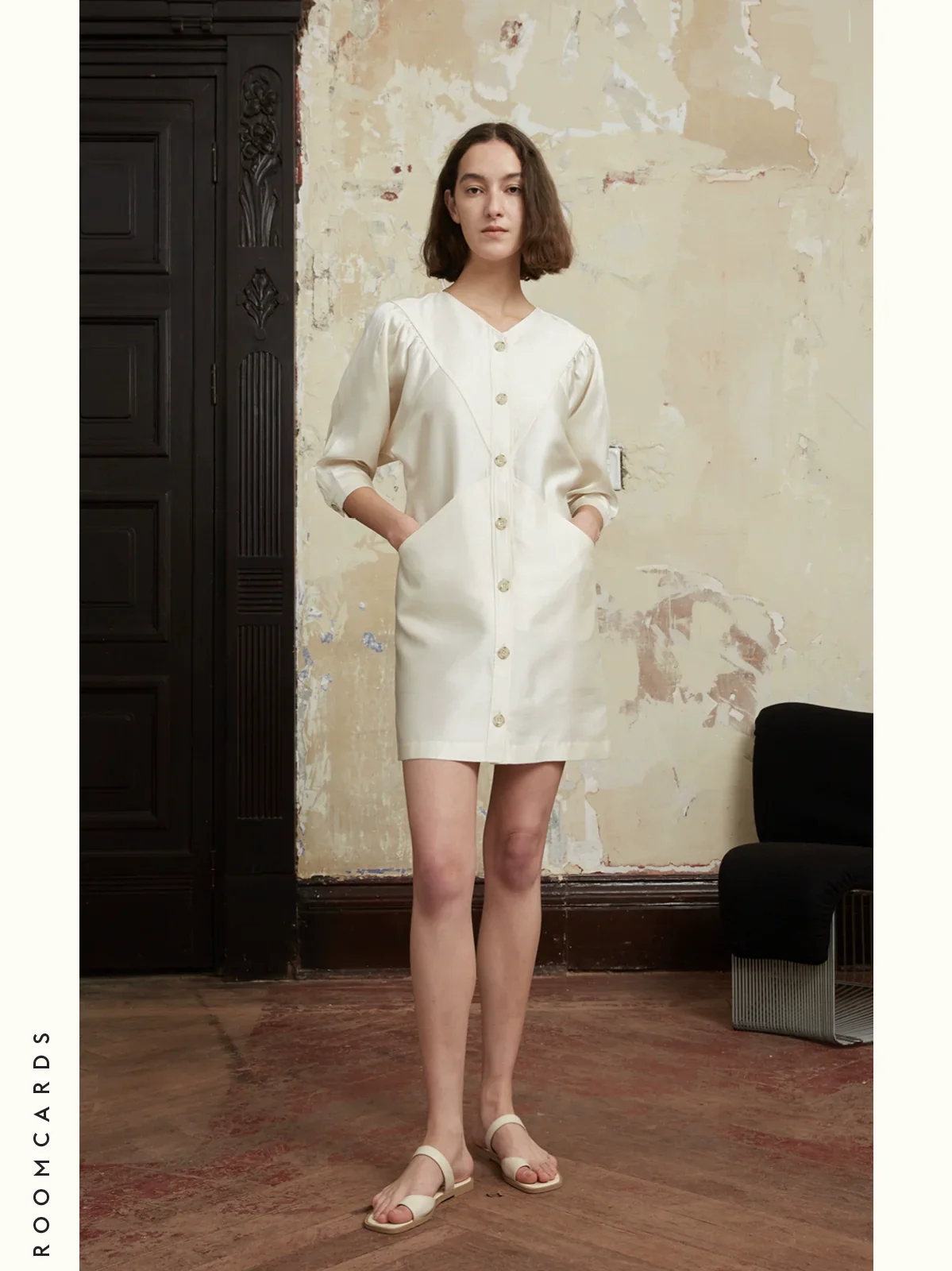 Silk-Wool Puff-Sleeve Mini Dress - Image 5