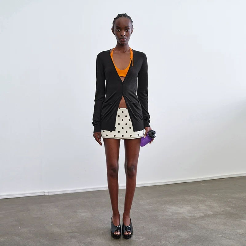 Silk Wool V-Neck Open Back Cardigan - Image 6