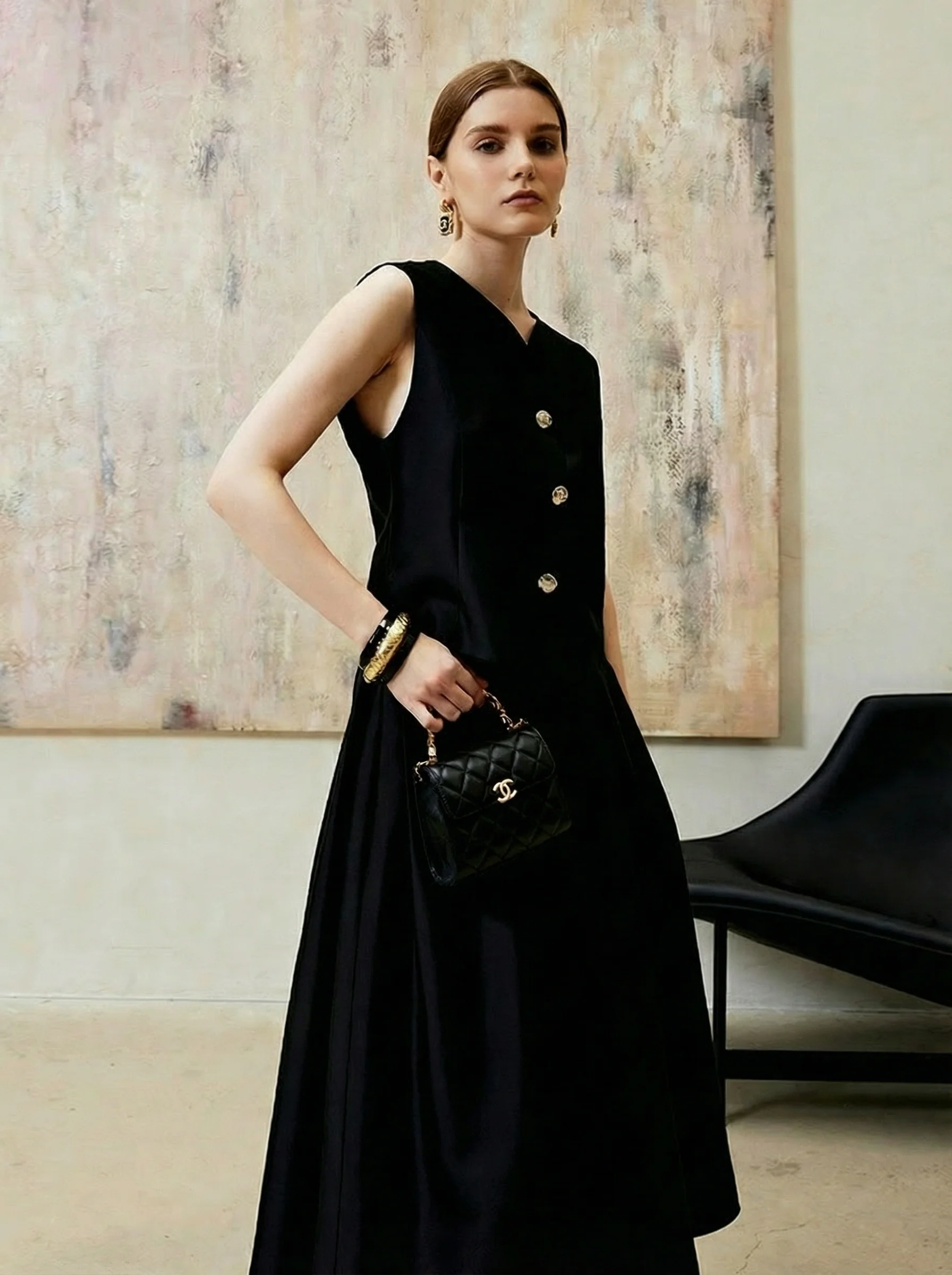 Silk-Wool Vest & A-Line Skirt Set