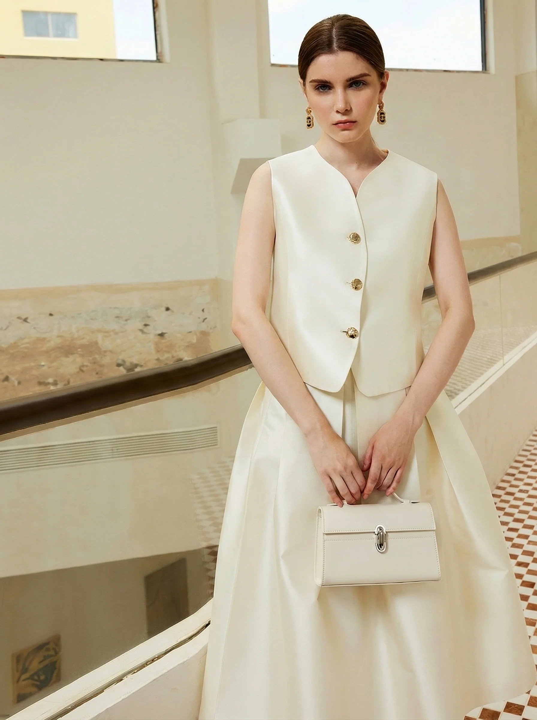 Silk-Wool Vest & A-Line Skirt Set - Image 2