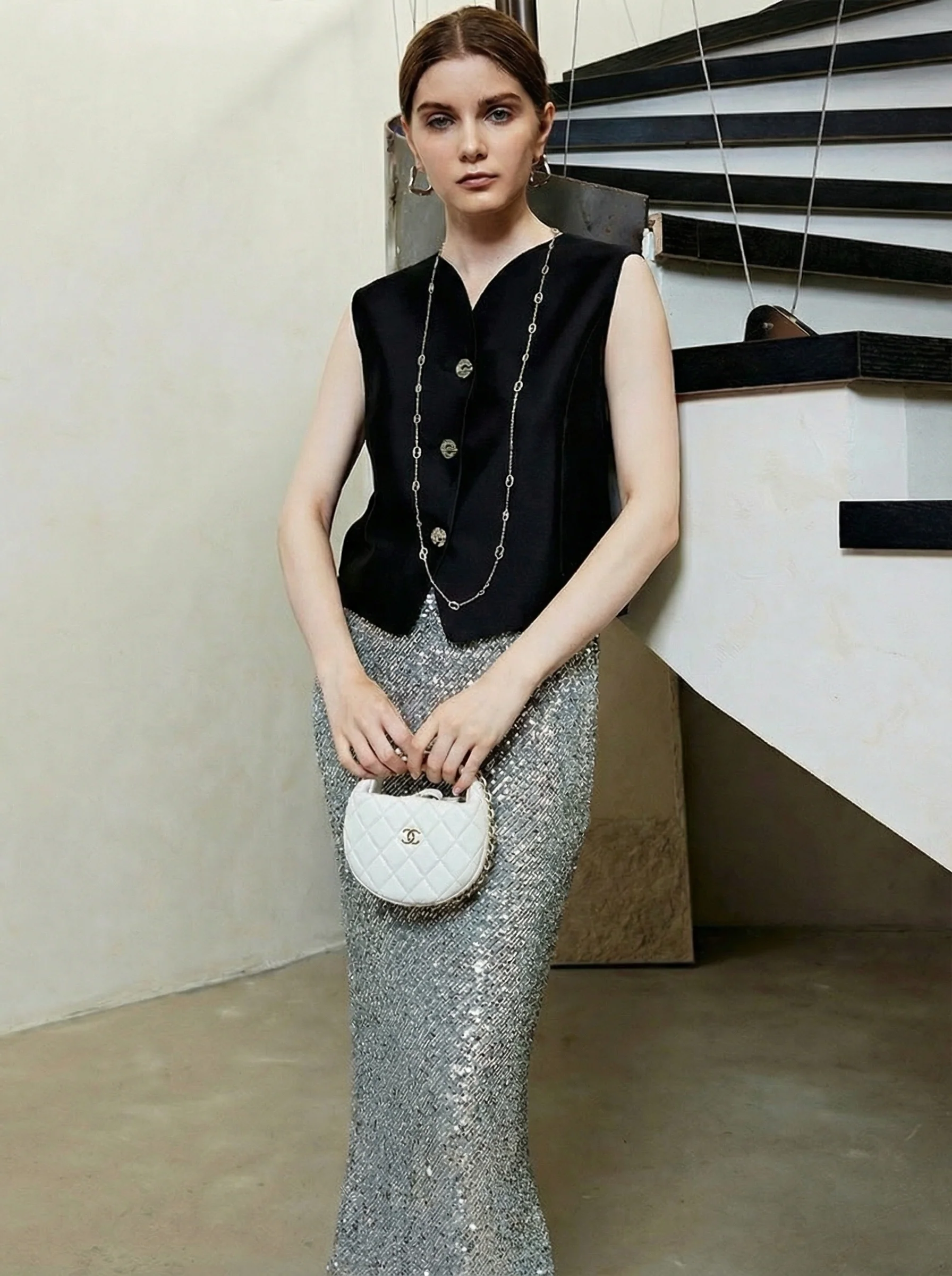 Silk-Wool Vest & A-Line Skirt Set - Image 3