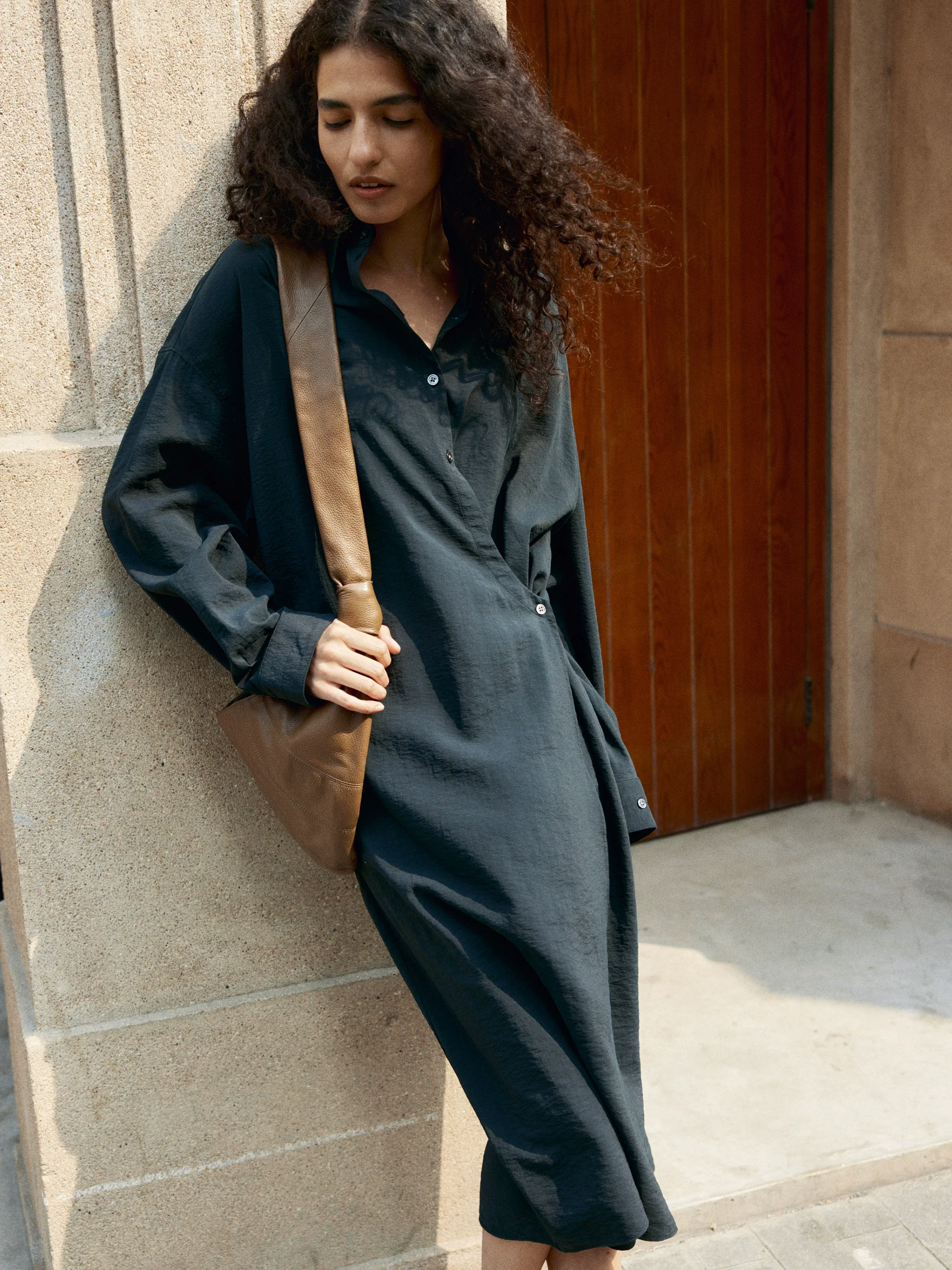 Silk Wrap Shirt Dress - Image 2