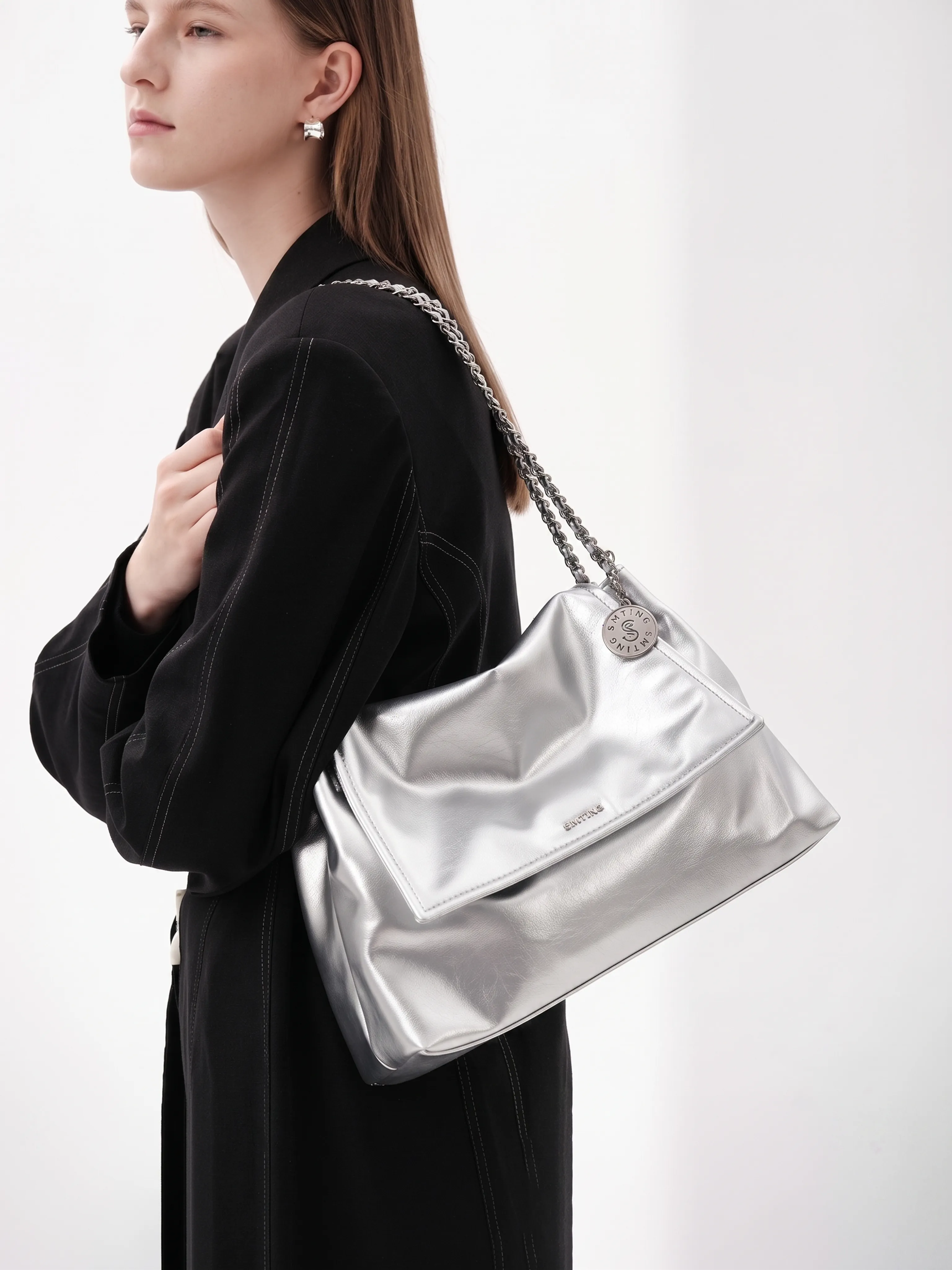Silver Chain Shoulder Tote