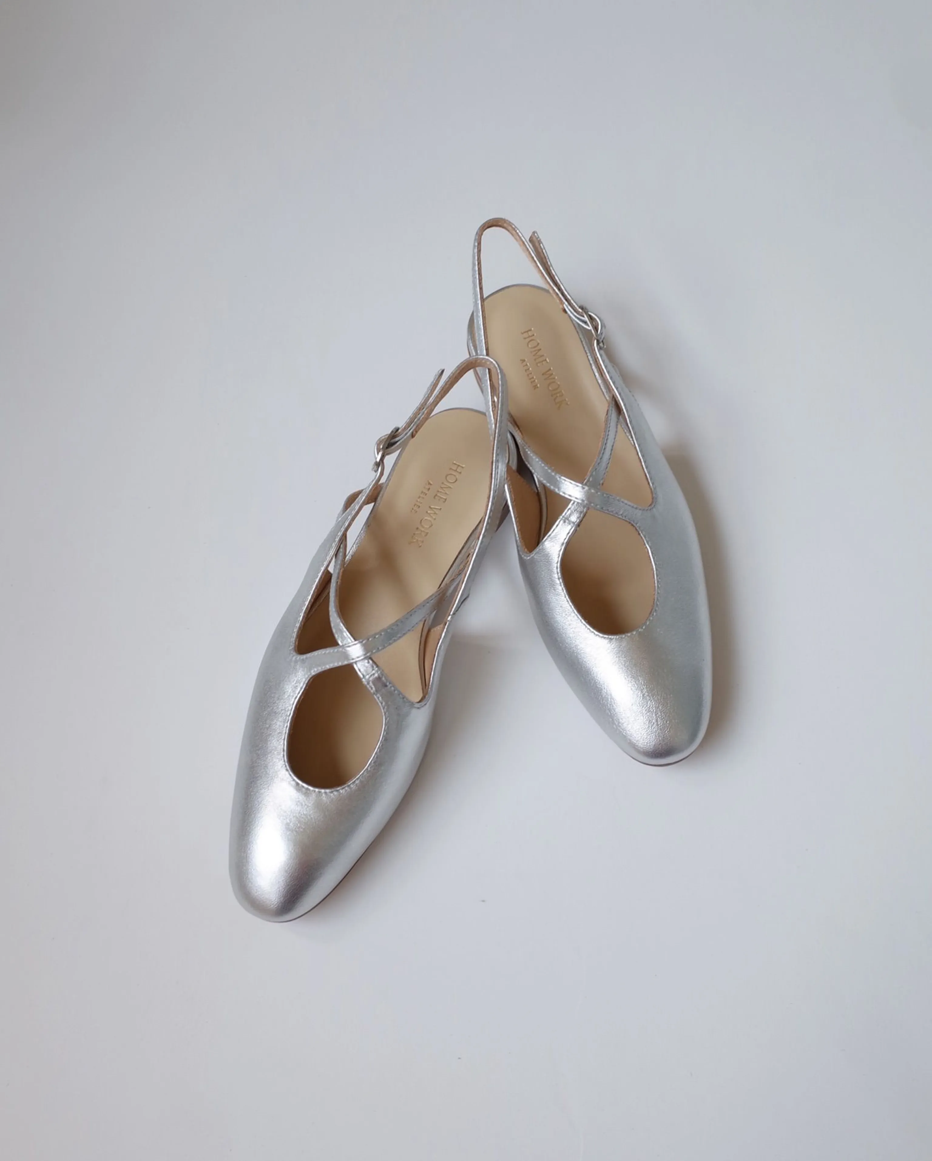 Silver Metallic Cross Strap Flats